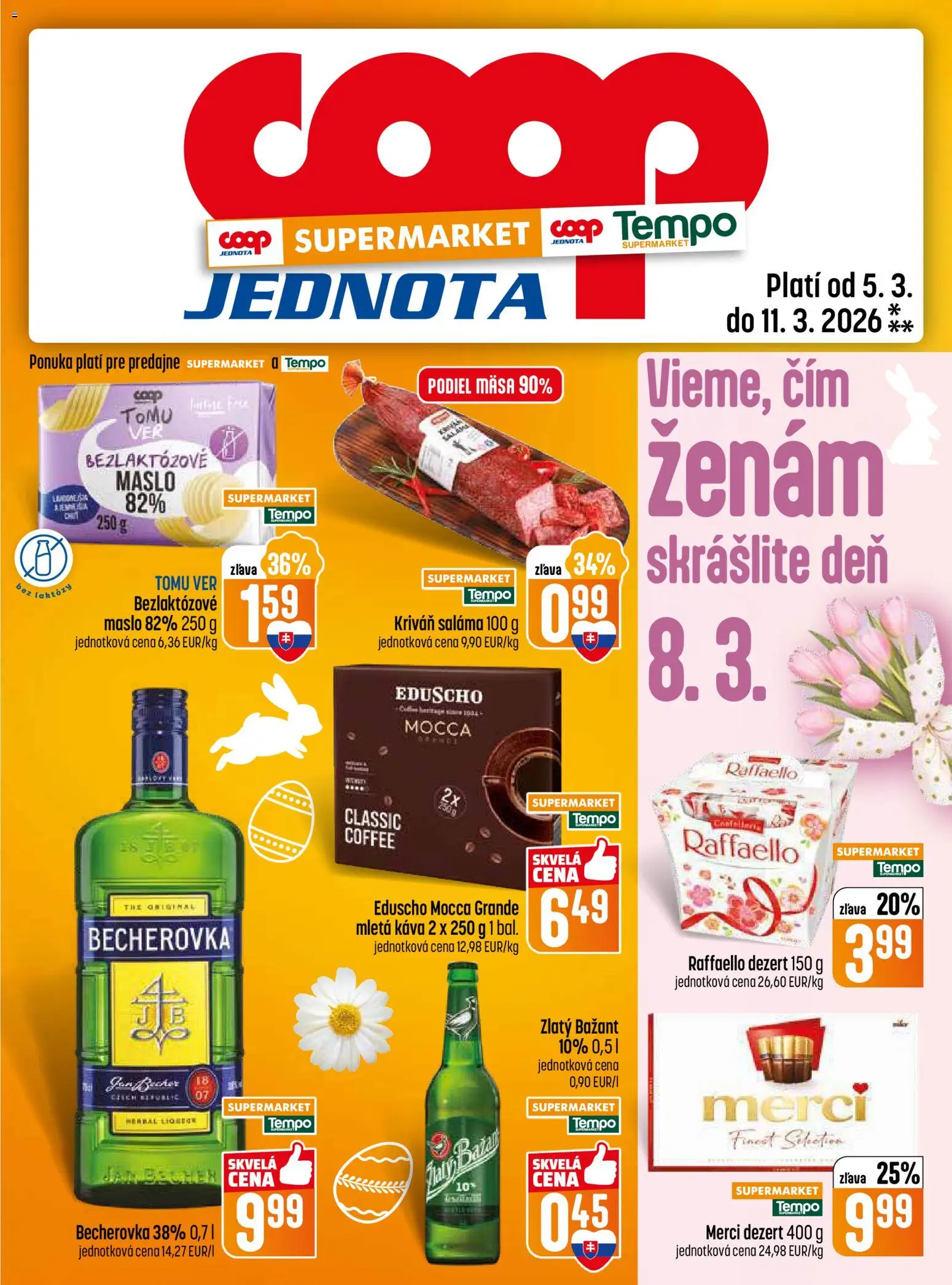 Nové COOP Jednota akcie – leták je platný od 05.03.2026 | Strana: 17 | Produkty: Maslo, Káva, Saláma, Merci