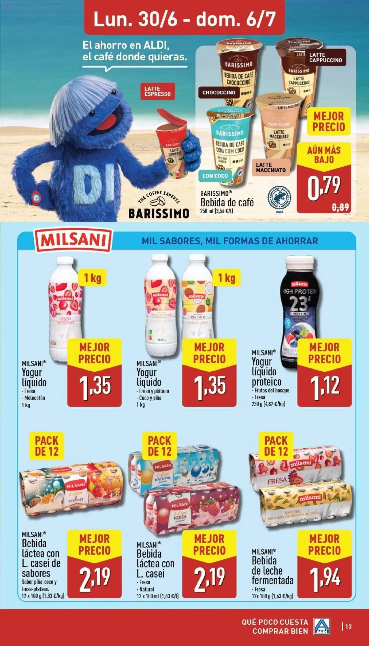 Aldi folleto Península │ válido desde el 30.06.2025 | Página: 13 | Productos: Leche, Yogur, Café, Τυρόπιτα