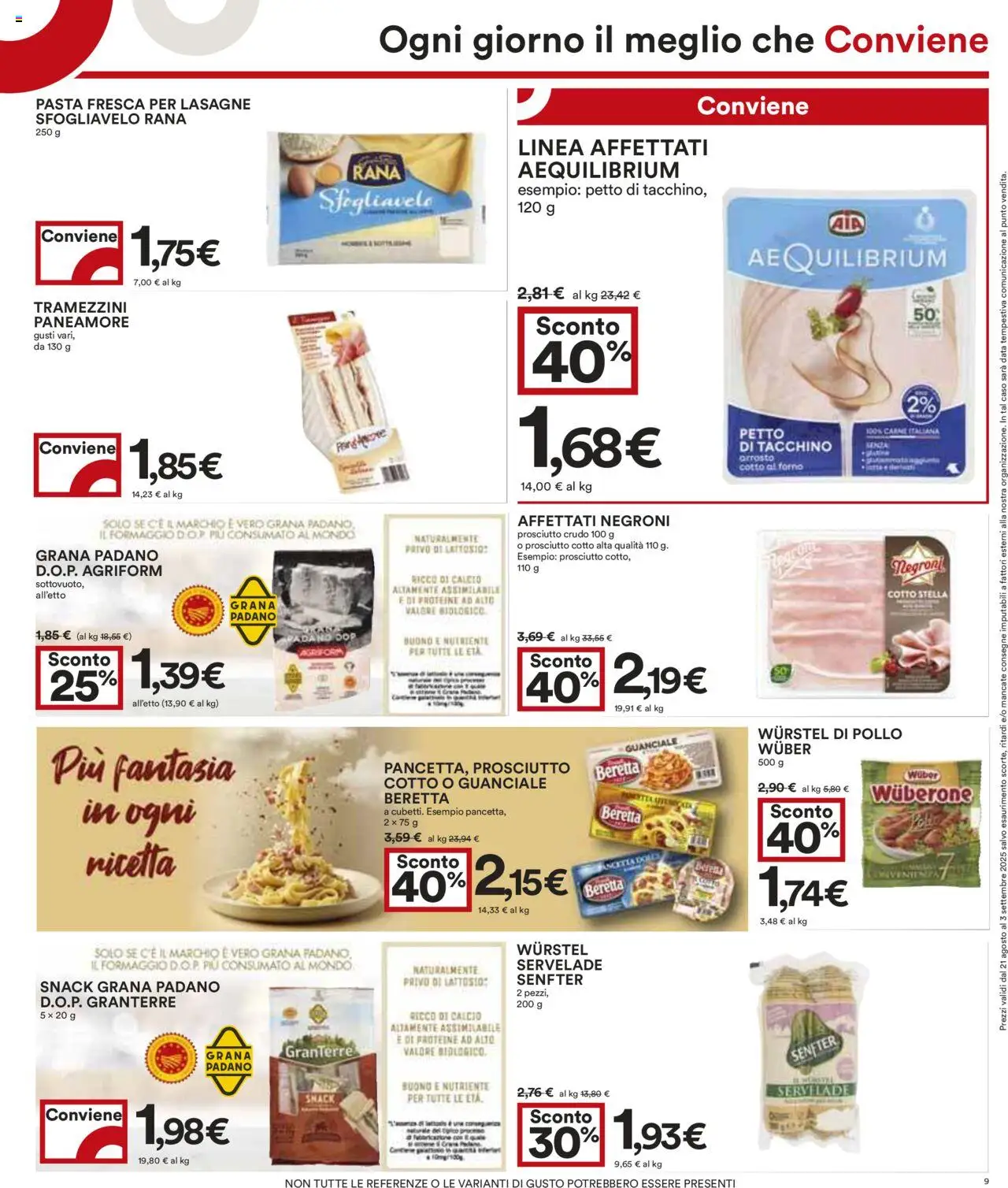 Volantino COOP del 21.08.2025 | Pagina: 9 | Prodotti: Formaggio, Pasta, Grana Padano, Guanciale
