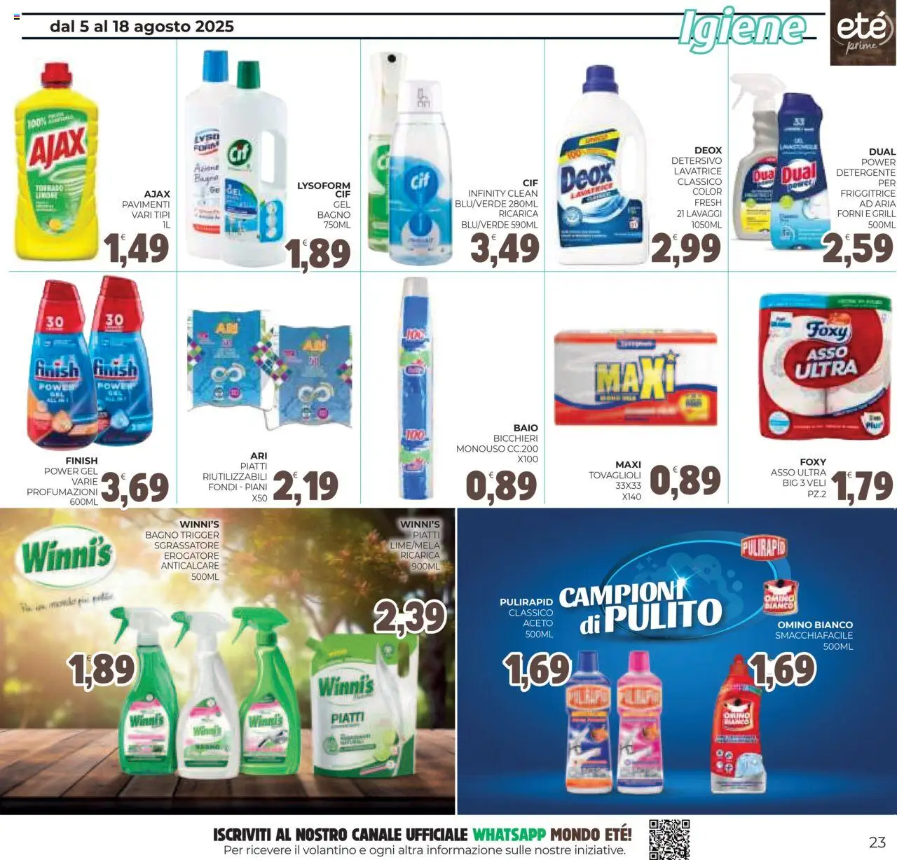 Volantino Eté del 05.08.2025 | Pagina: 23 | Prodotti: Anticalcare, Sgrassatore, Aceto, Friggitrice