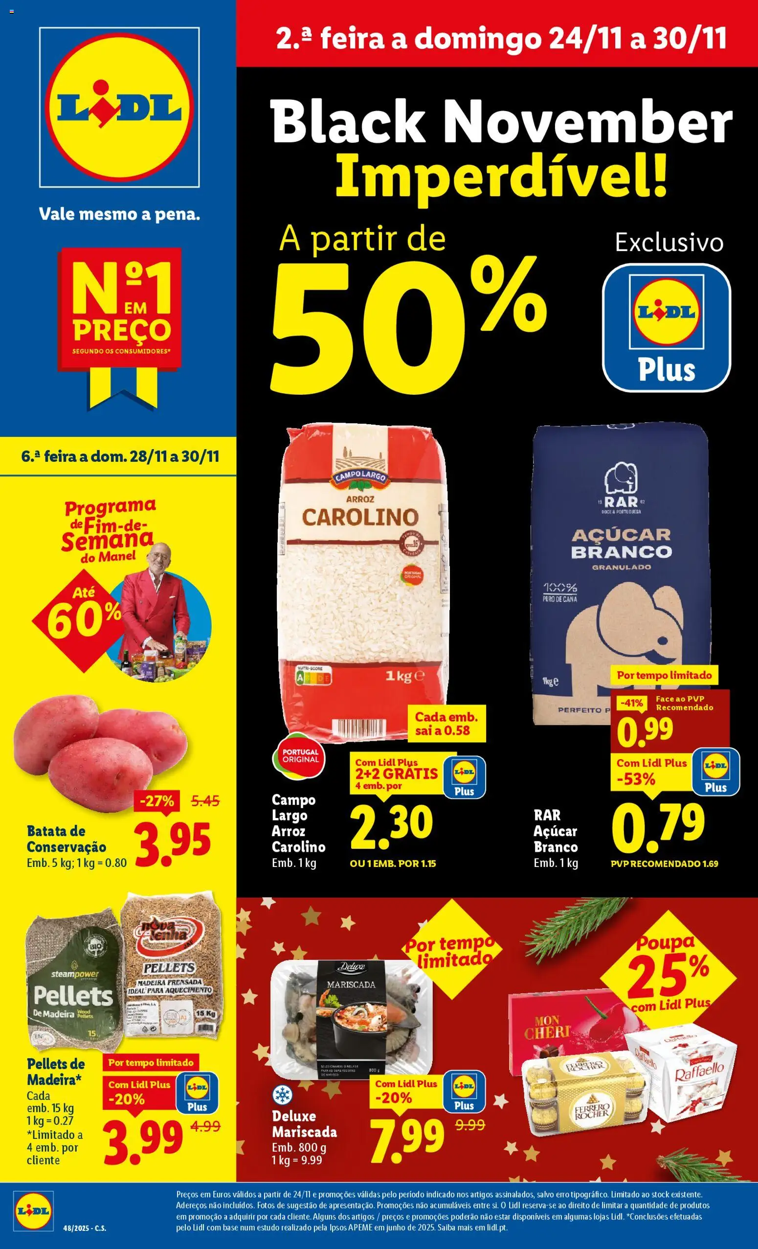 Lidl Black Friday │ válido de 24.11.2025 | Página: 1 | Produtos: Batata, Ferrero rocher, Base, Açúcar