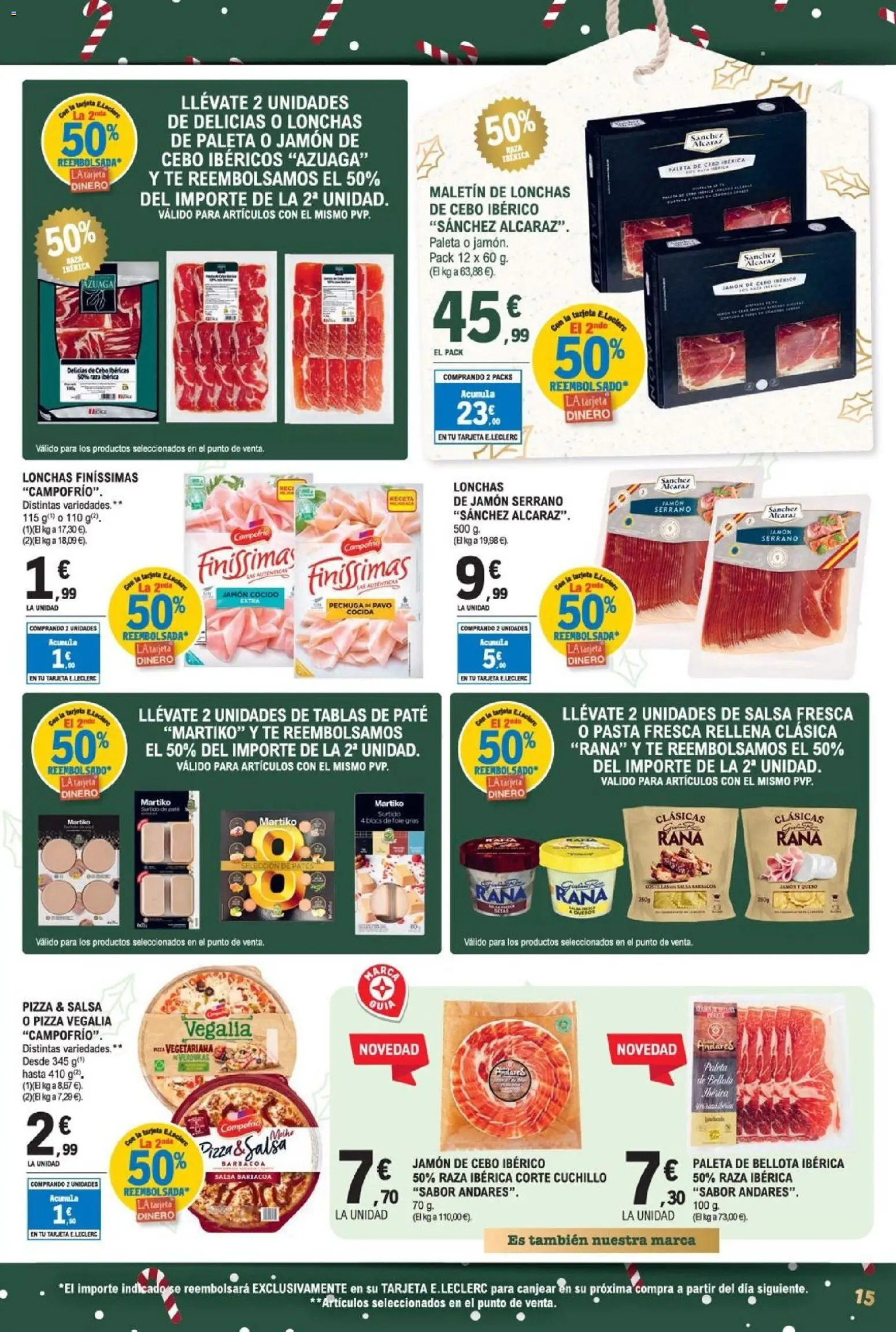E.Leclerc folleto │ válido desde el 03.12.2025 | Página: 15 | Productos: Jamón, Pizza, Té, Marco