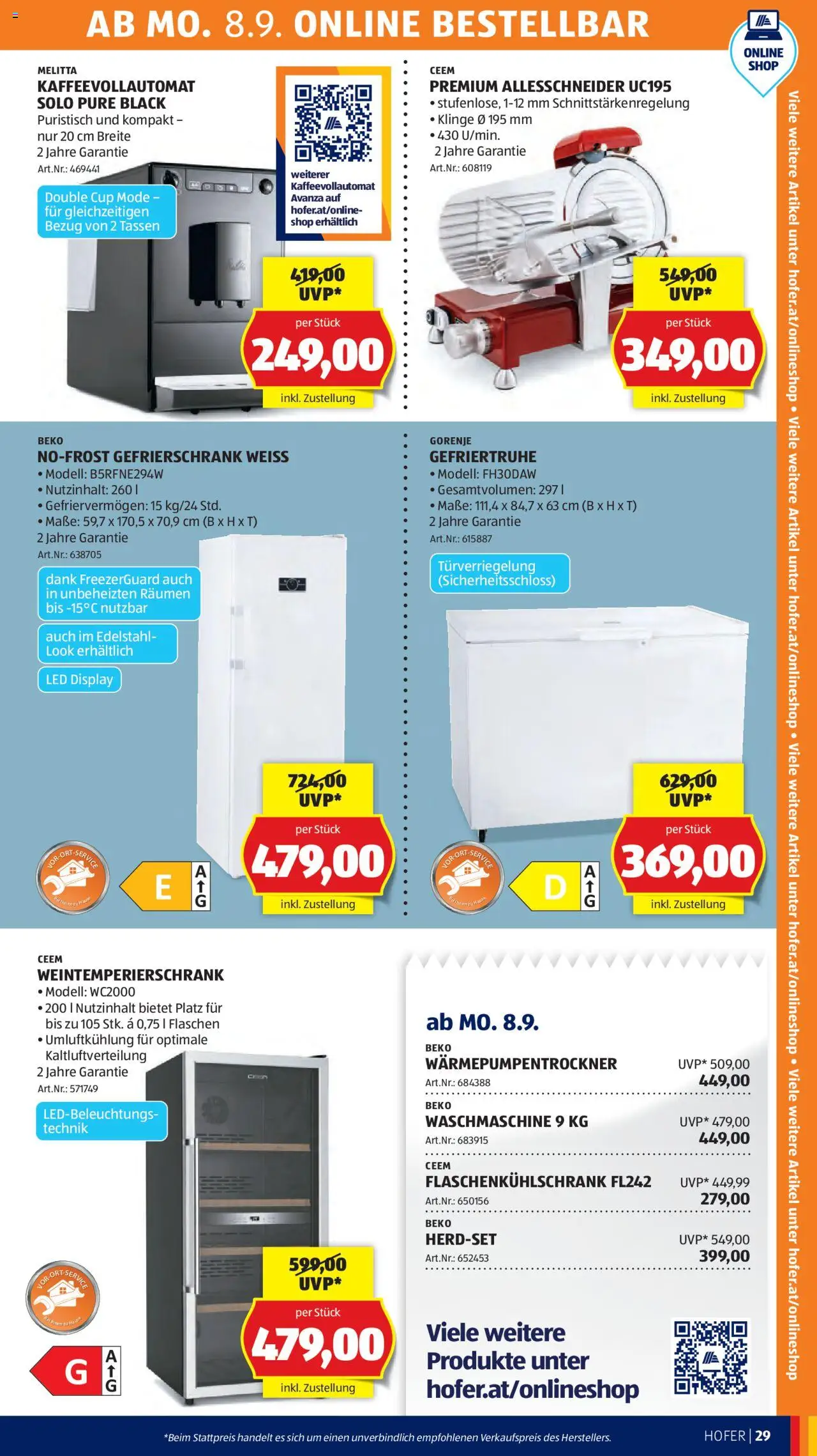 Hofer Reisen Flugblatt gültig ab 05.09.2025 | Seite: 33 | Produkte: Gefrierschrank, Waschmaschine