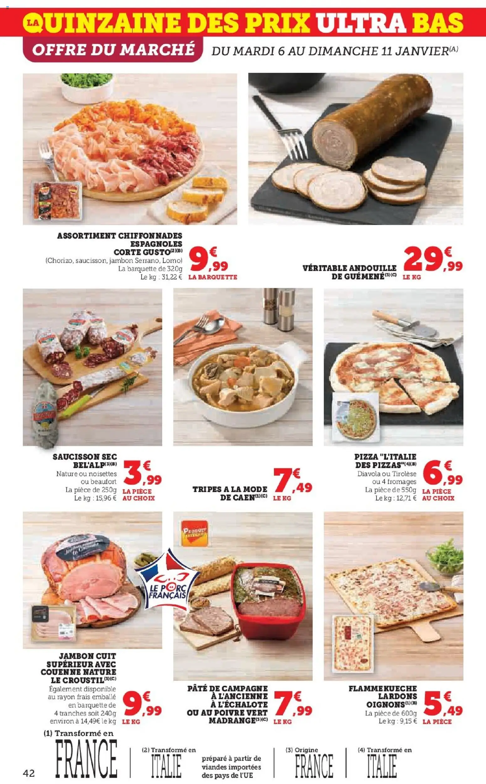 {H1} | Page: 42 | Produits: Saucisson, Saucisson sec, Lardons, Pizza