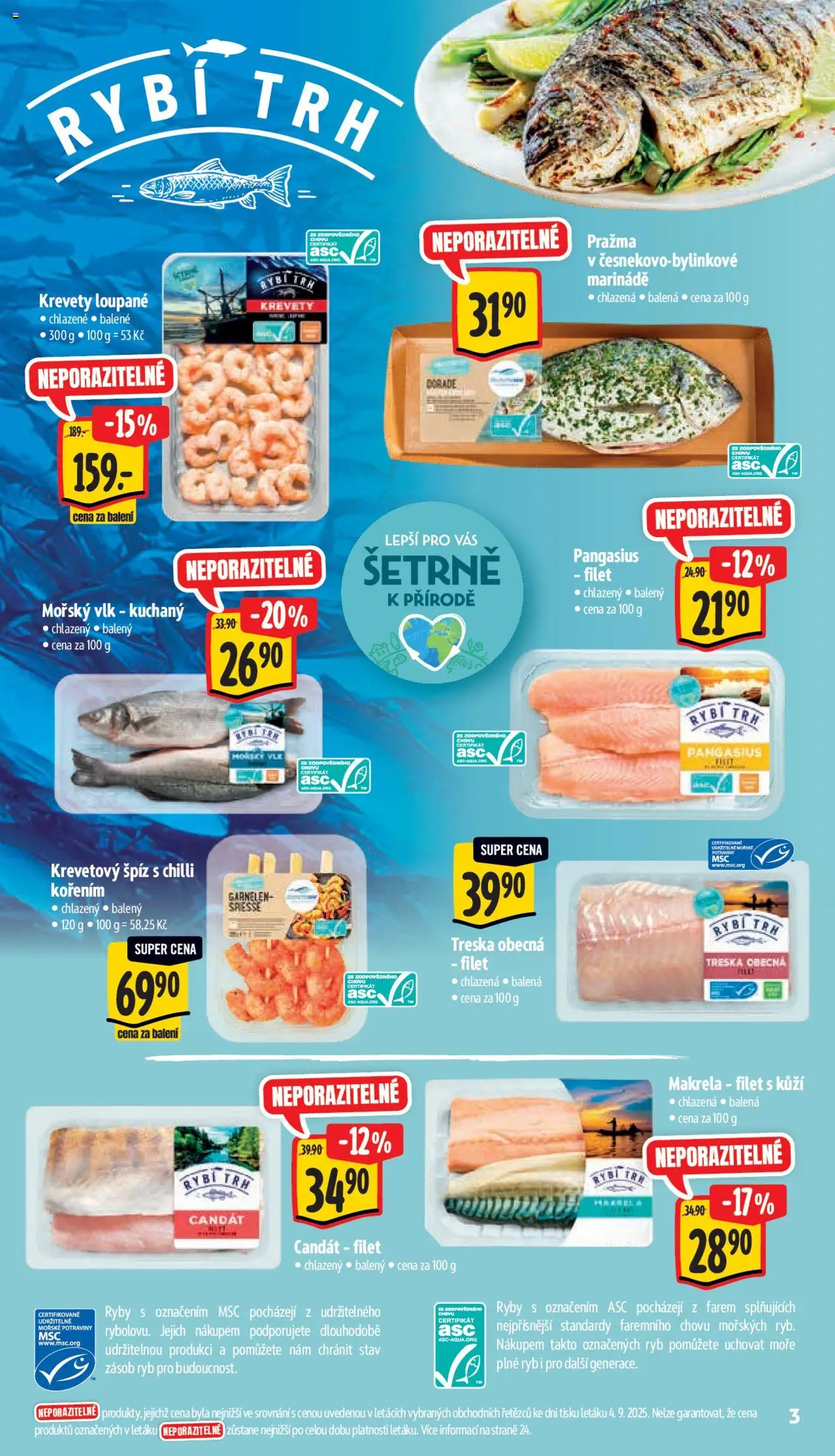 Albert leták - Supermarket od 10.09.2025 | Strana: 8 | Produkty: Krevety loupané, Pražma, Candát, Krevety