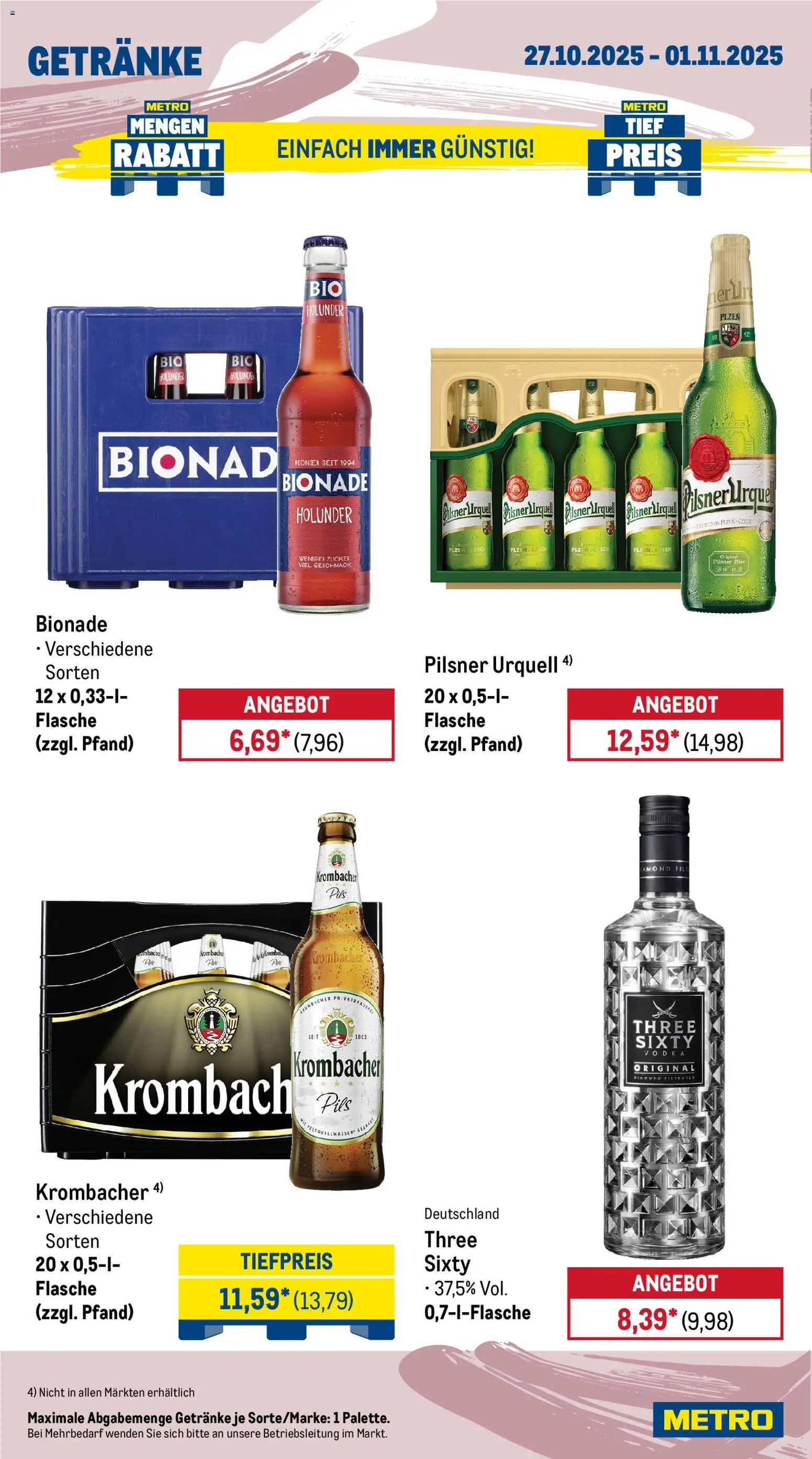 Metro Prospekt 	 – gültig ab 27.10.2025 | Seite: 16 | Produkte: Bier, Zucker, Pilsner urquell, Krombacher