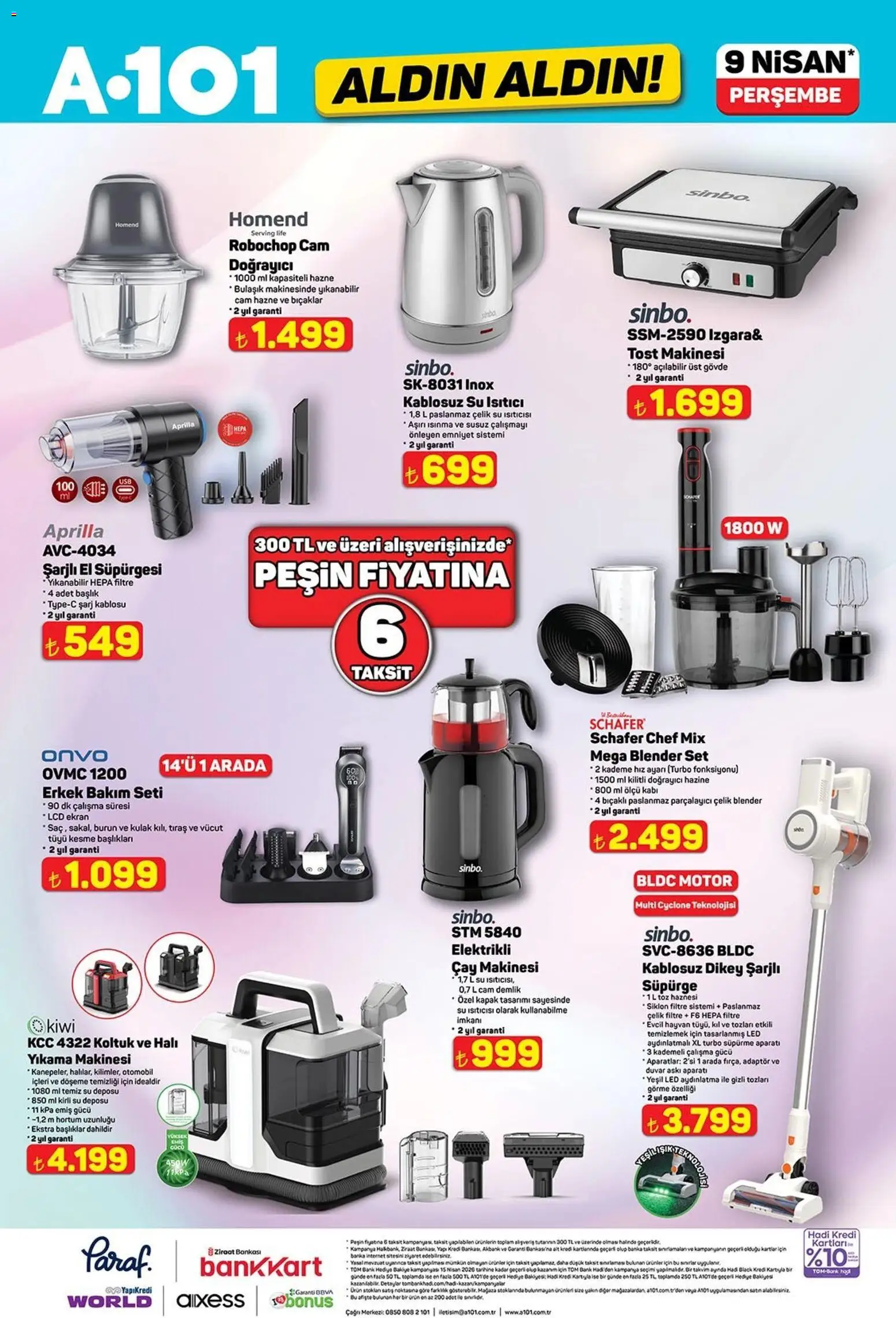 A101 - Katalog Aldın Aldın - 09.04.2026 tarihinden itibaren geçerlidir | Sayfa: 7 | Ürünler: Tost makinesi, Su ısıtıcı, Parçalayıcı, Su ısıtıcısı