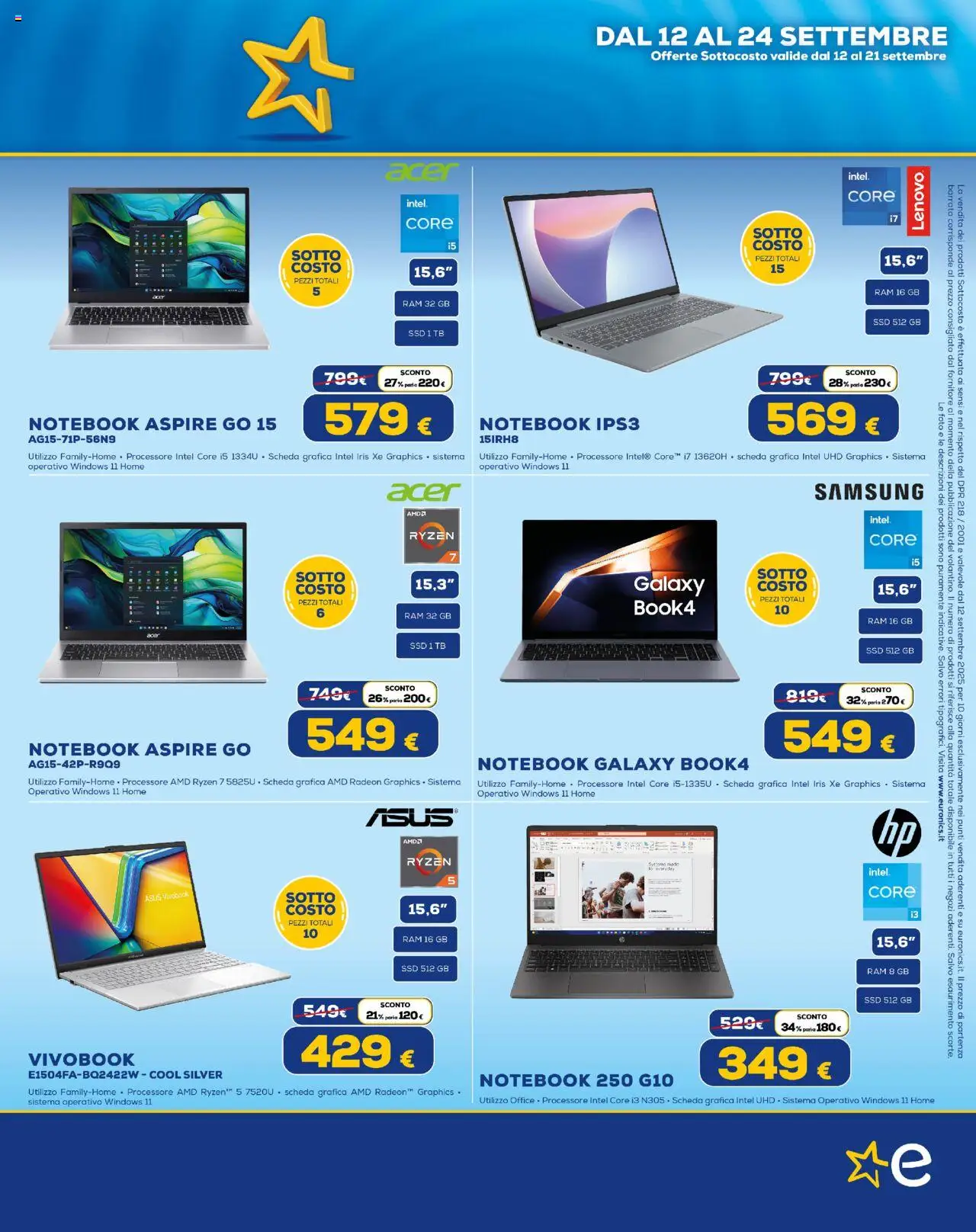 Volantino Euronics del 12.09.2025 | Pagina: 7 | Prodotti: Notebook, Samsung