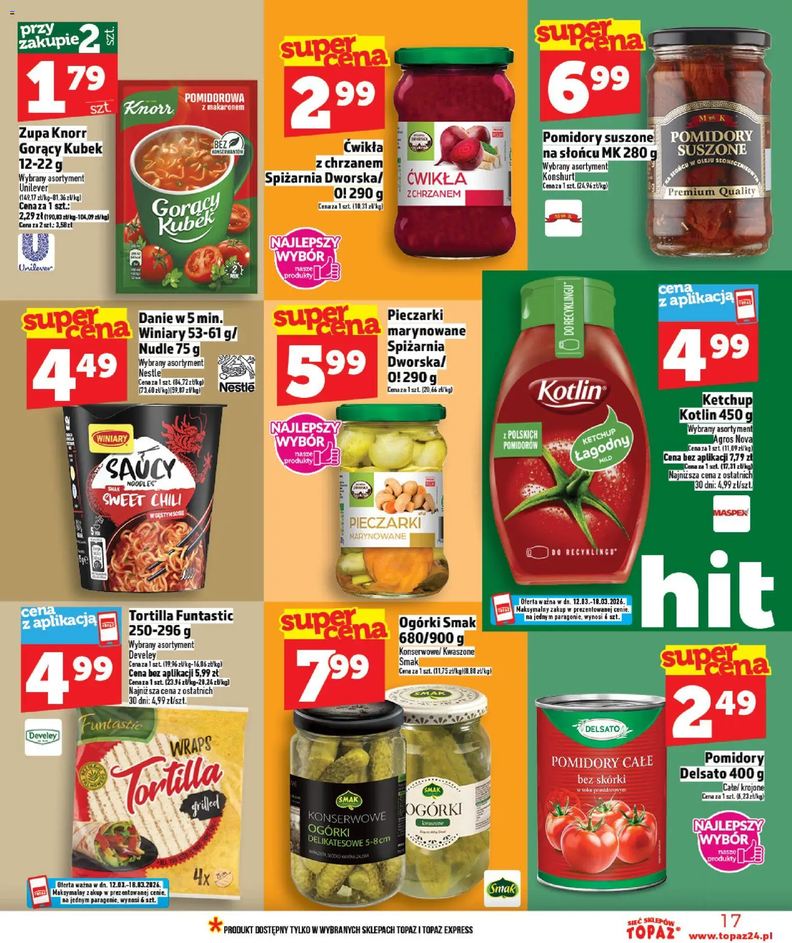 Topaz gazetka od 12.03.2026 | Strona: 17 | Produkty: Pieczarki, Zupa, Pomidory, Ogórki