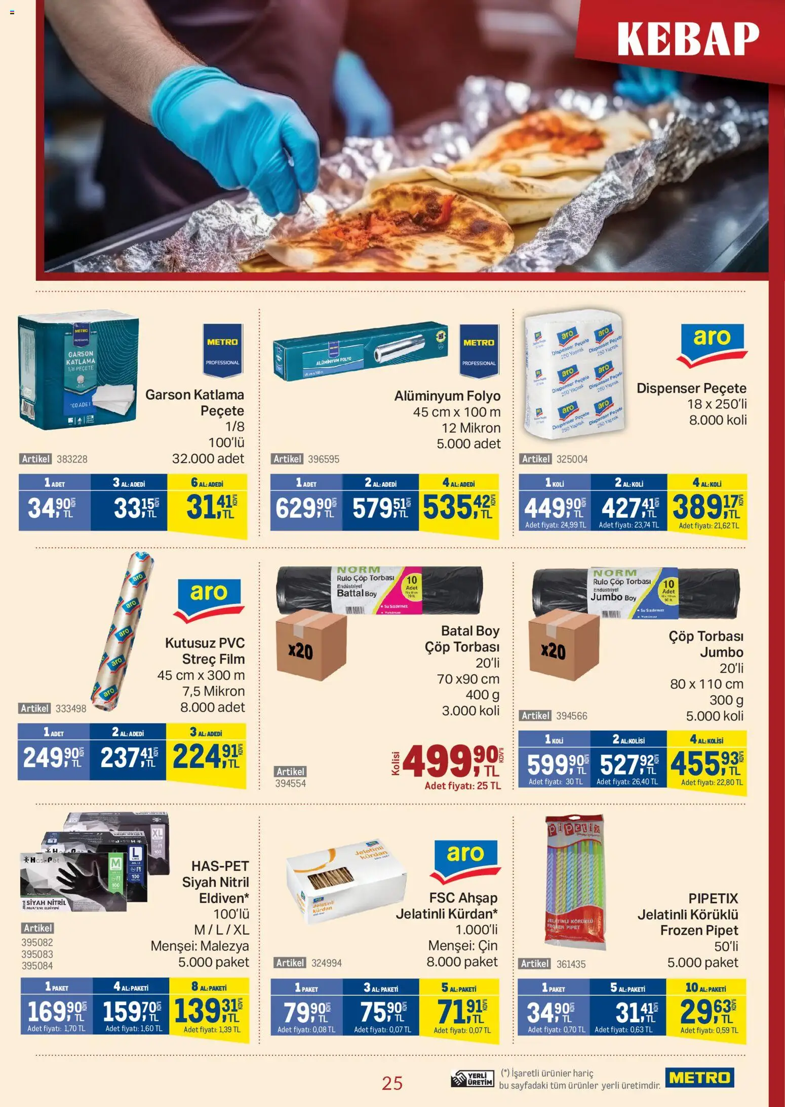 Metro - Kebap Kataloğu - 14.01.2026 tarihinden itibaren geçerlidir | Sayfa: 25 | Ürünler: Çöp torbası, Cin, Su, Eldiven