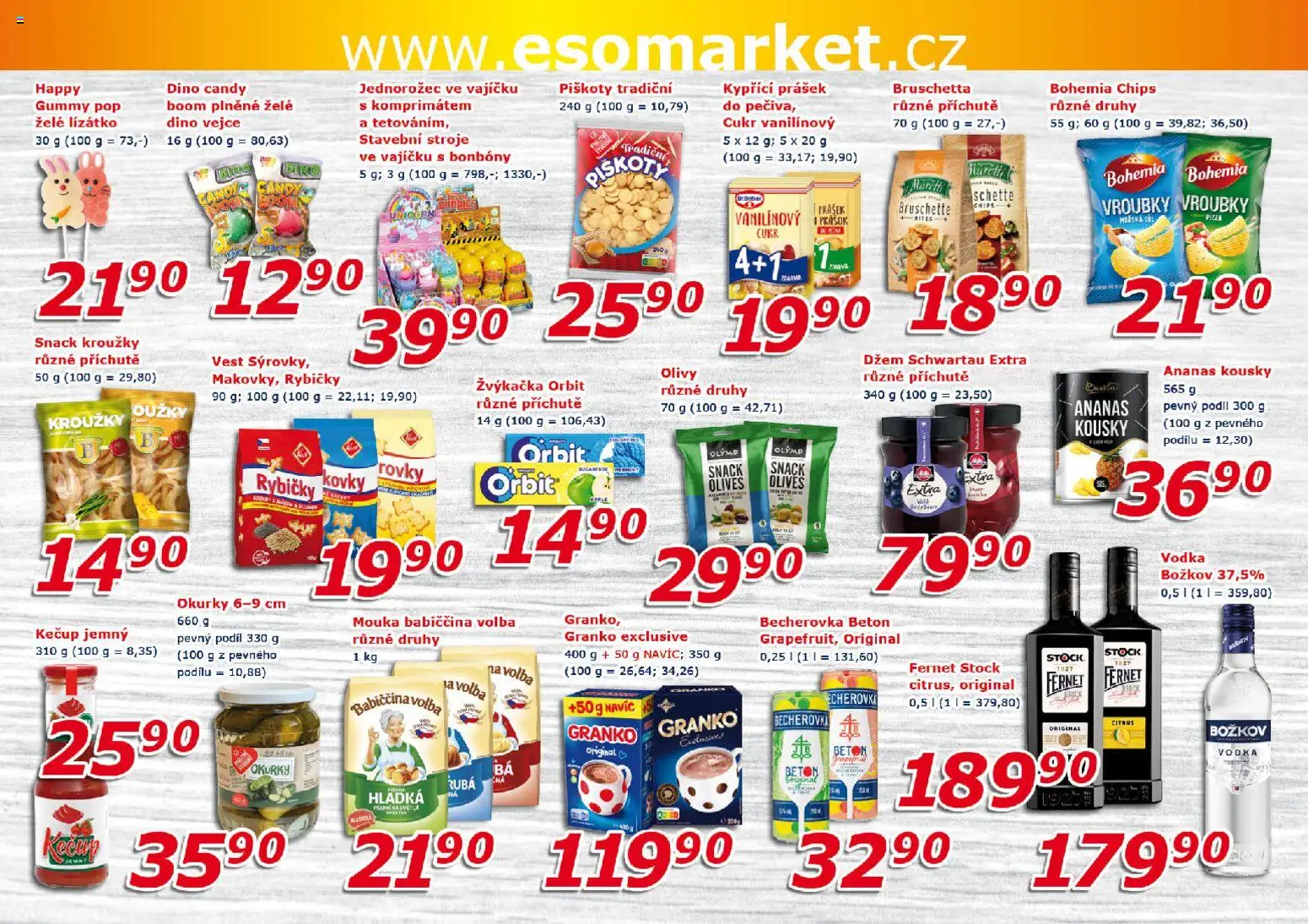 Eso market leták od 18.03.2026 | Strana: 6 | Produkty: Vodka Božkov, Piškoty, Bruschetta, Olivy