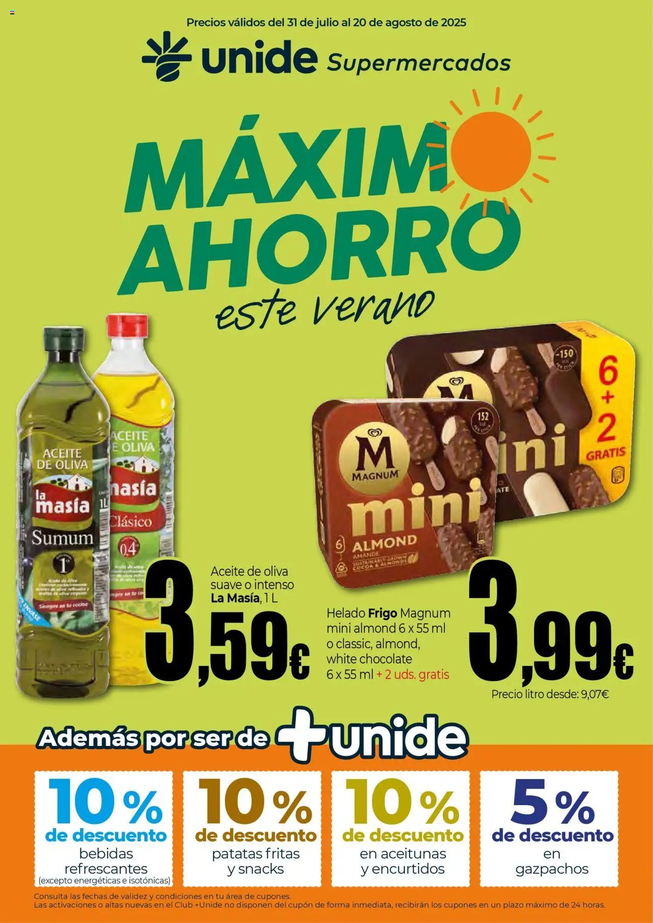 Unide - Máximo Ahorro Supermercados │ válido desde el 31.07.2025 | Página: 1 | Productos: Aceite, Chocolate, Aceite de oliva, Helado