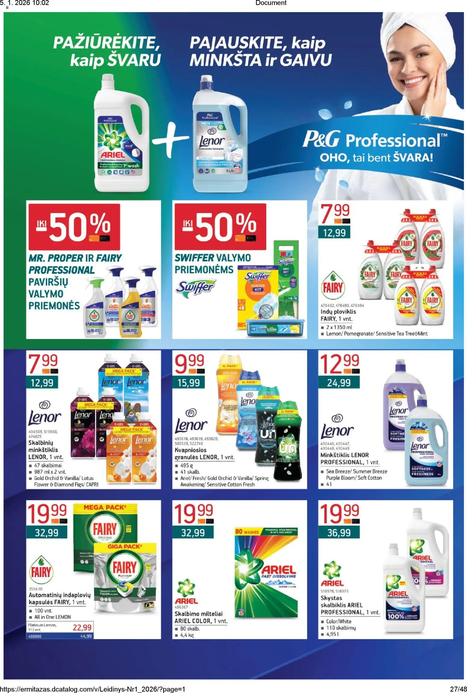 ERMITAŽAS akcijos nuo 05.01.2026 | Puslapis: 27 | Prekių: Skalbimo milteliai, Ploviklis