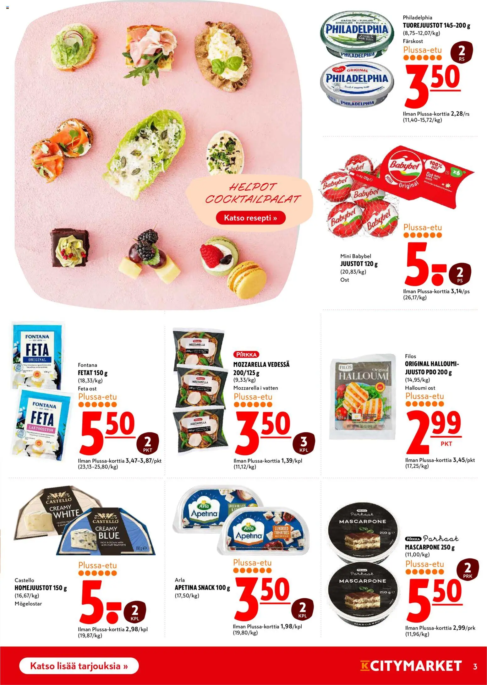 K-Citymarket tarjoukset – voimassa 29.04.2026 alkaen | Sivu: 3 | Tuotteet: Mozzarella, Juusto, Halloumi