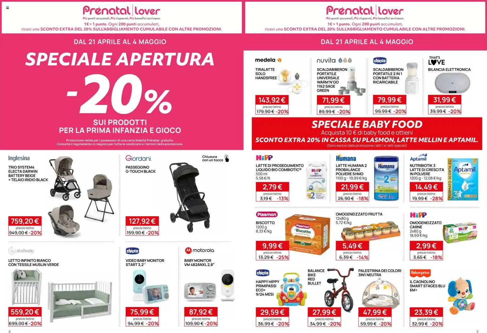 Volantino Prenatal del 21.04.2026 | Pagina: 3 | Prodotti: Passeggino, Tiralatte, Gioco, Bilancia