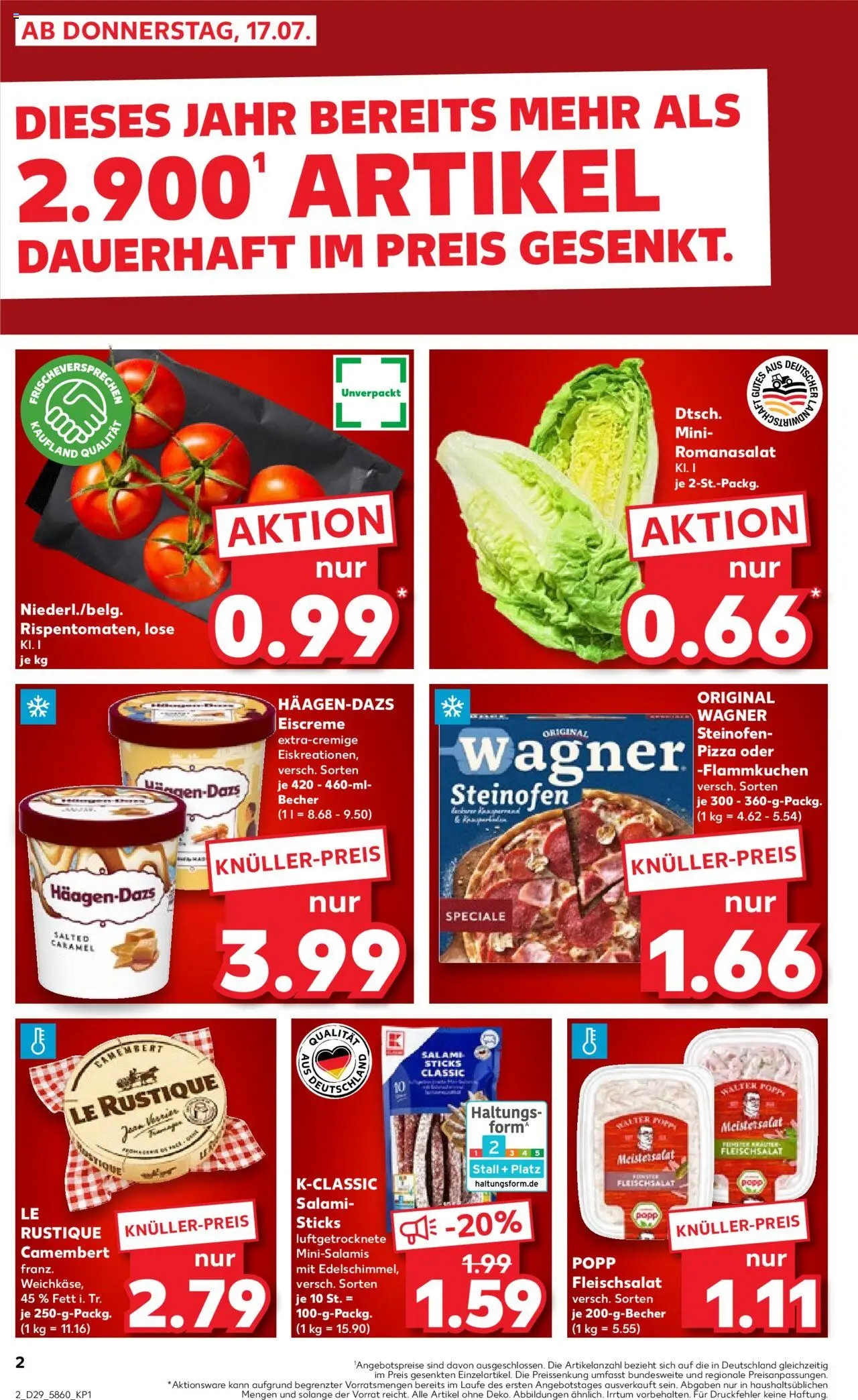 Kaufland prospekt Stuttgart	 - gültig ab dem 17.07.2025 | Seite: 2 | Produkte: Eiscreme, Salami, Pizza