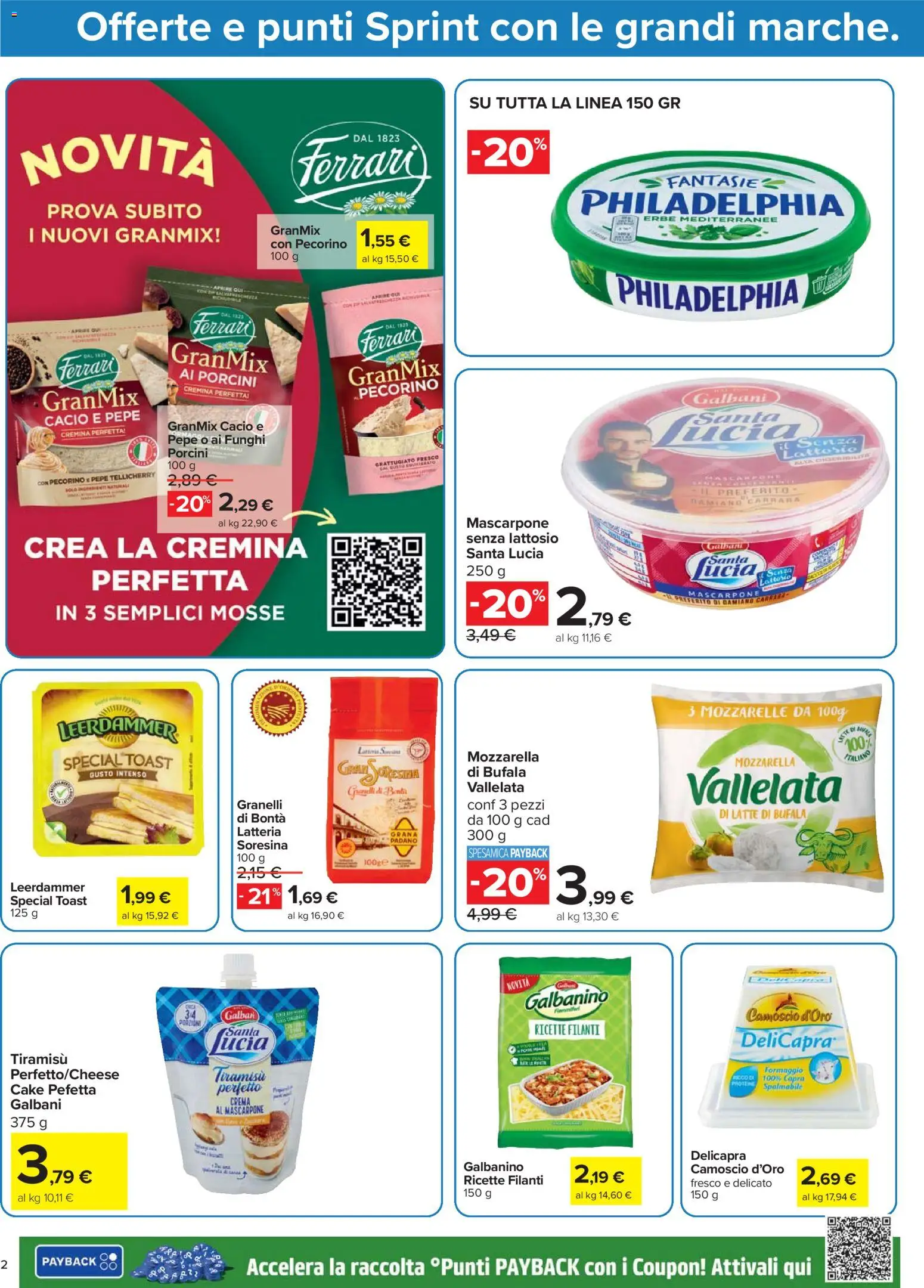Volantino Carrefour del 24.03.2026 | Pagina: 2 | Prodotti: Crema, Mozzarella, Formaggio, Pecorino
