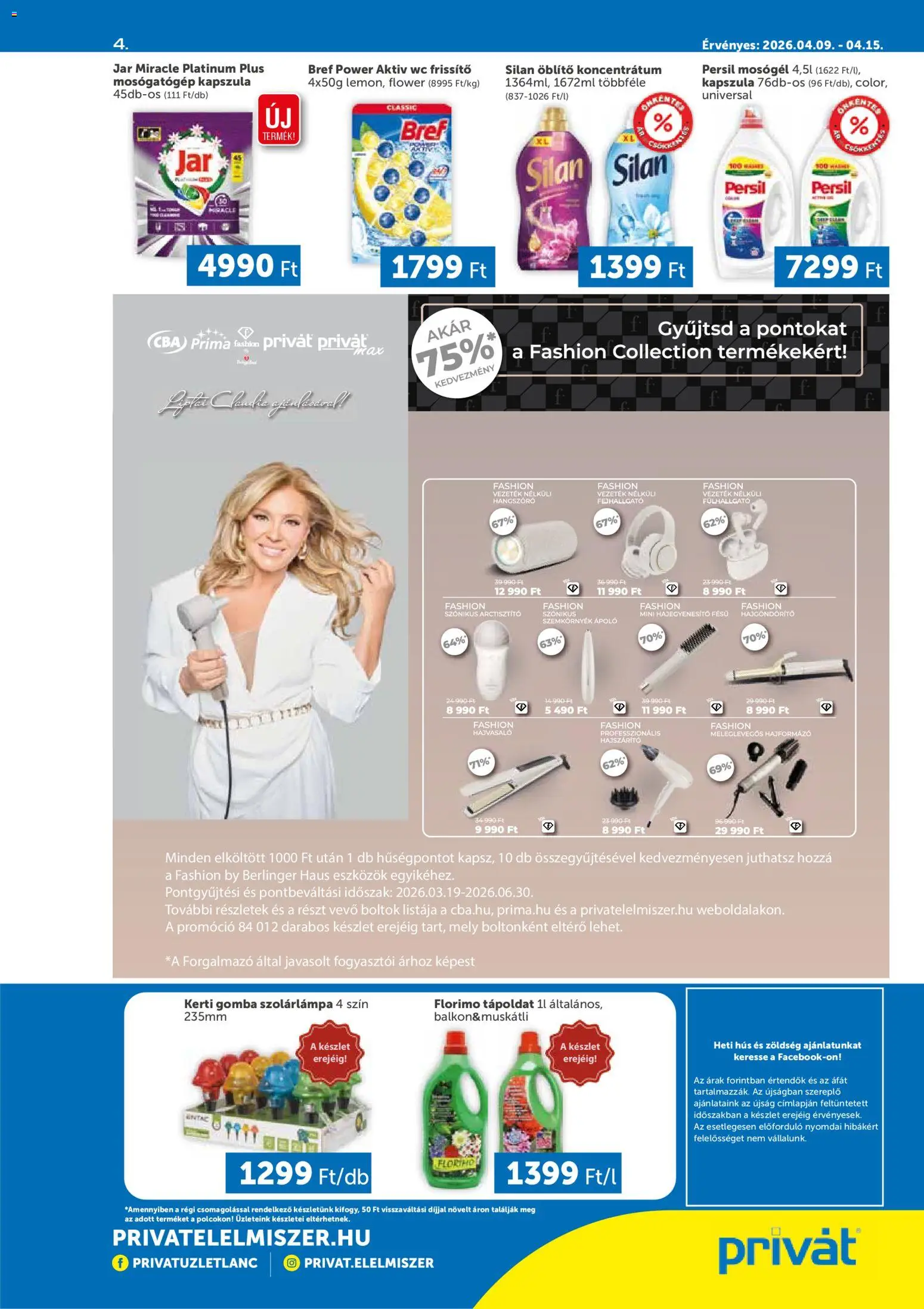 PRIVÁT akciós ujság - amely érvényes a következő dátumtól: 09.04.2026 | Oldal: 4 | Termékek: Mosogatógép, Mosógél, Öblítő, Mosogatógép kapszula