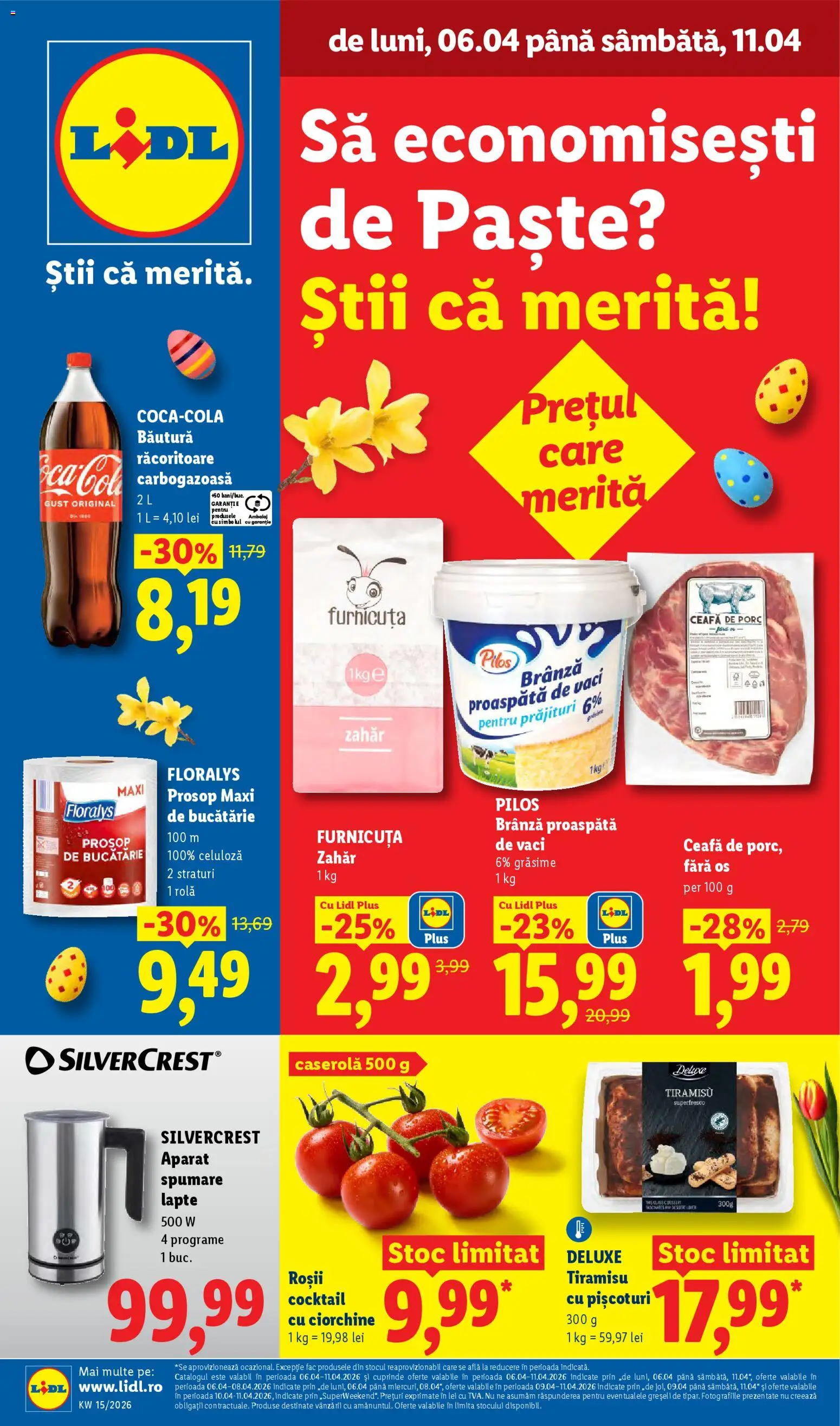 Noul catalog Lidl – valabil de la 06.04.2026 | Pagină: 1 | Produse: Bucătărie, Lapte, Tiramisu, Roșii
