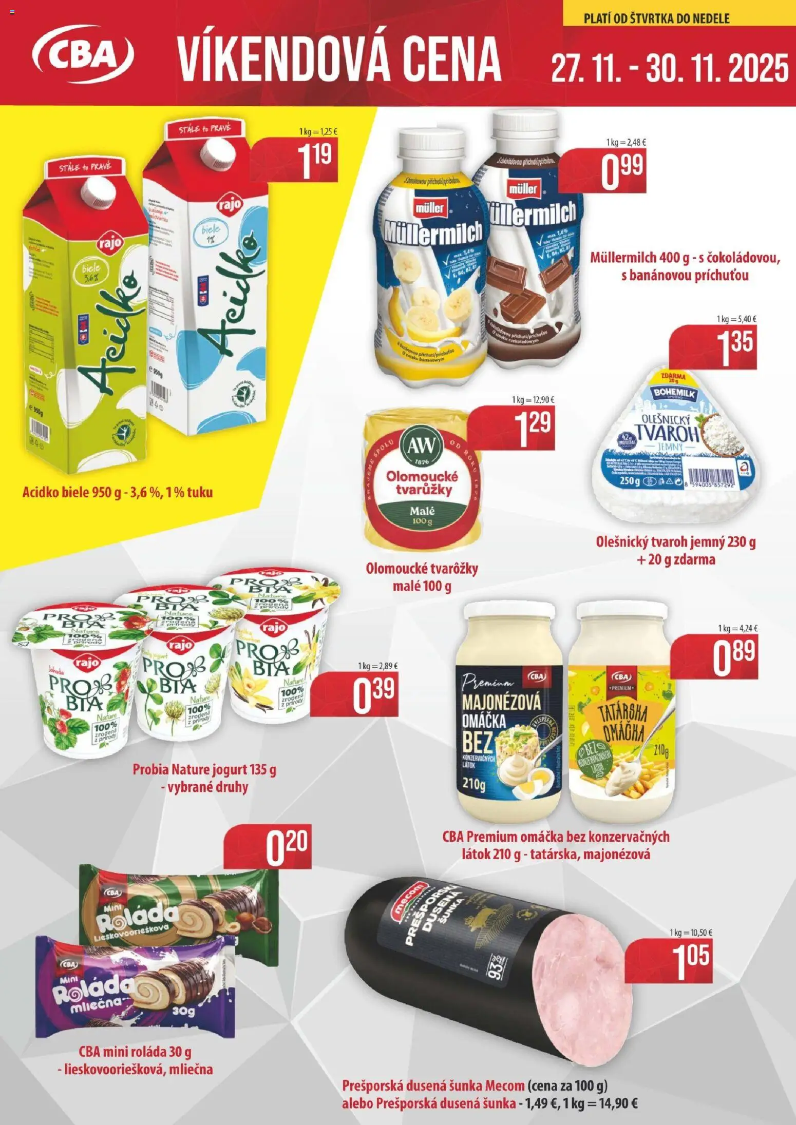 Nové KARMEN CBA akcie – leták je platný od 27.11.2025 | Strana: 1 | Produkty: Jogurt, Tvaroh, Omáčka, Acidko