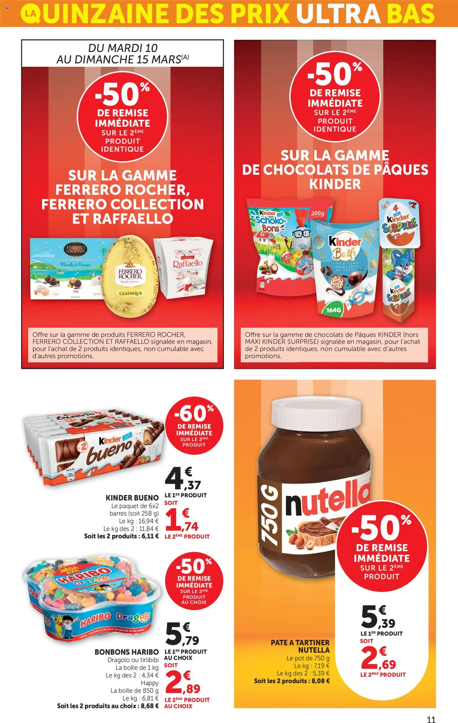 {H1} | Page: 11 | Produits: Raffaello, Pâte à tartiner, Kinder Bueno, Nutella