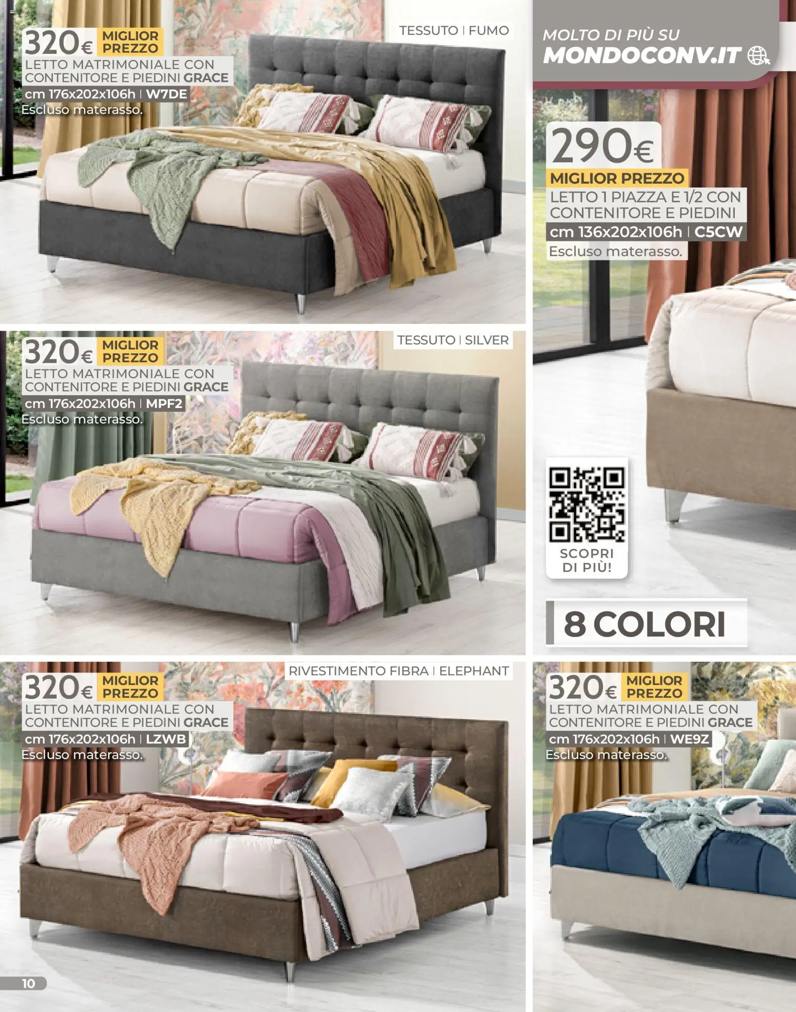 Volantino Mondo Convenienza del 04.01.2026 | Pagina: 10 | Prodotti: Letto matrimoniale, Contenitore, Letto