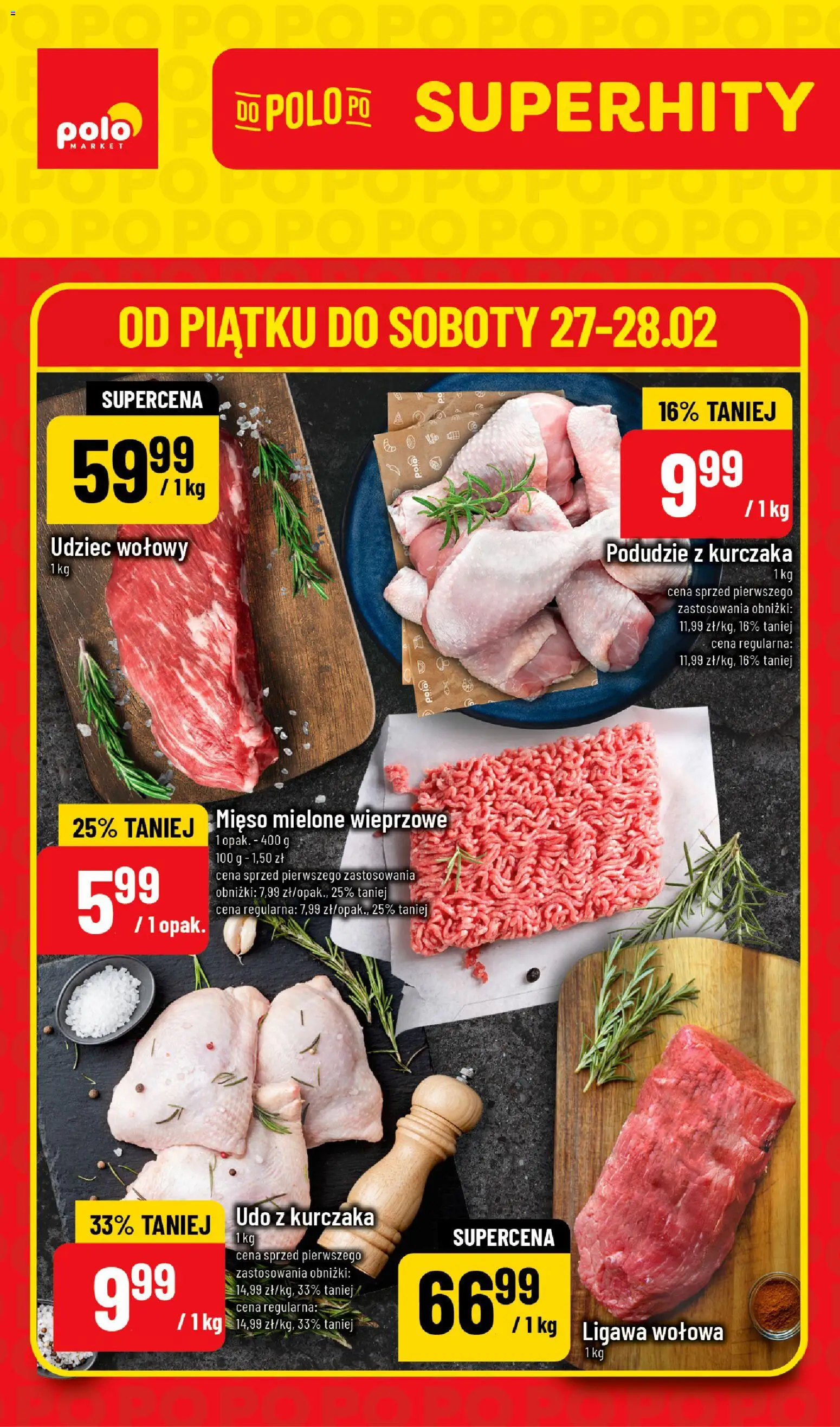 POLOmarket Gazetka - Super Hity od 26.02.2026 | Strona: 1 | Produkty: Mięso, Podudzie z kurczaka, Mięso mielone