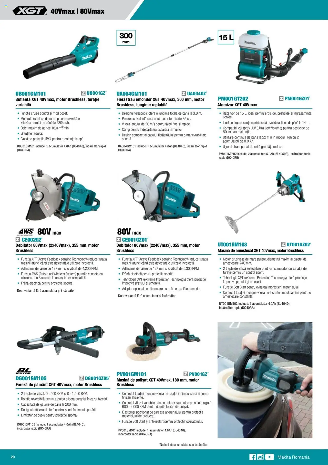 Makita catalog - Mașini cu acumulatori XGT 40Vmax / 80Vmax – valabil de la 01.02.2024 | Pagină: 20 | Produse: Încărcător, Foreză de pământ, Adaptor, Apă