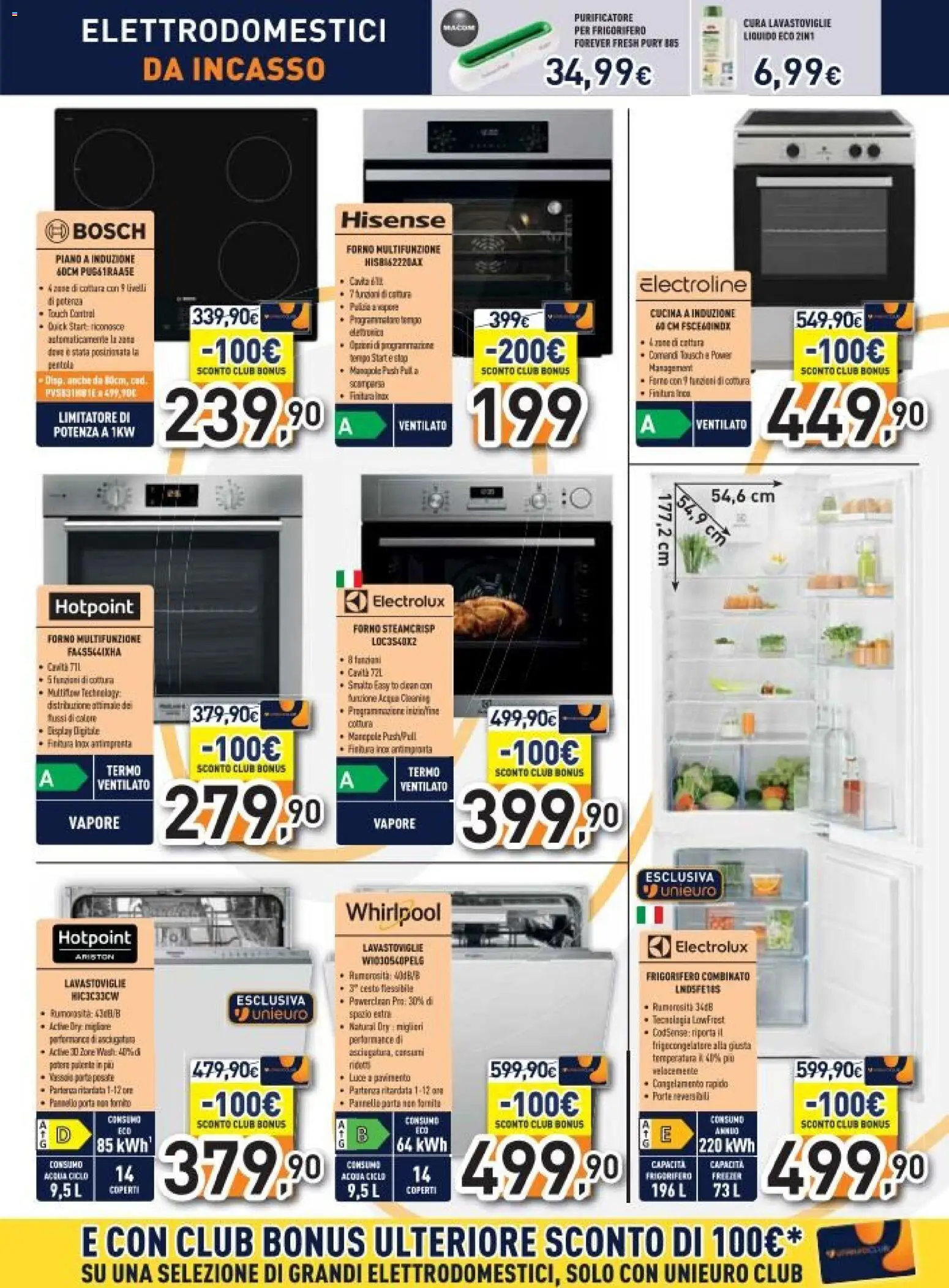 Volantino Unieuro del 27.10.2025 | Pagina: 5 | Prodotti: Frigorifero, Forno, Frigorifero combinato, Tomino