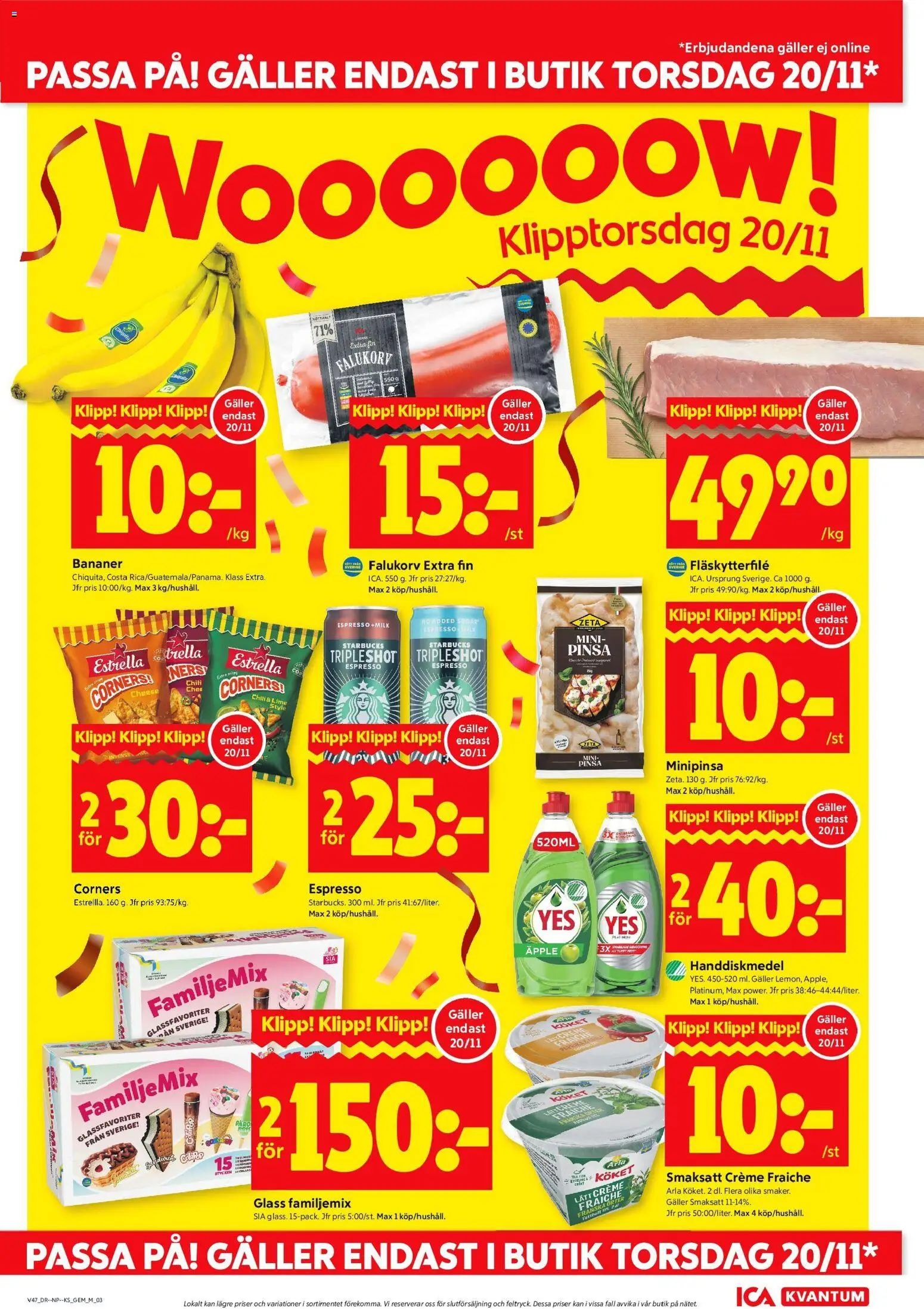 ICA Kvantum reklamblad aktuell från 17.11.2025 | Sida: 3 | Produkter: Falukorv, Chili, Bananer, Lime