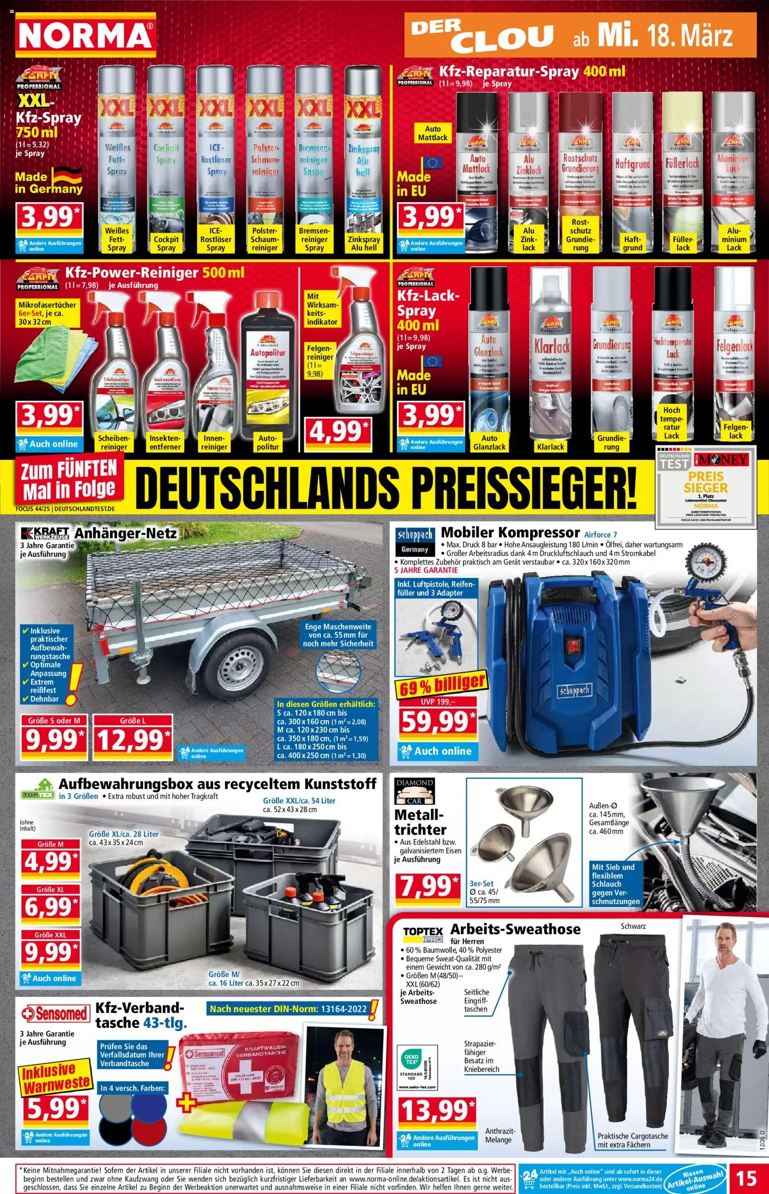 Norma Prospekt 	 – gültig ab 16.03.2026 | Seite: 15 | Produkte: Tasche, Adapter, Sweathose, Gewicht