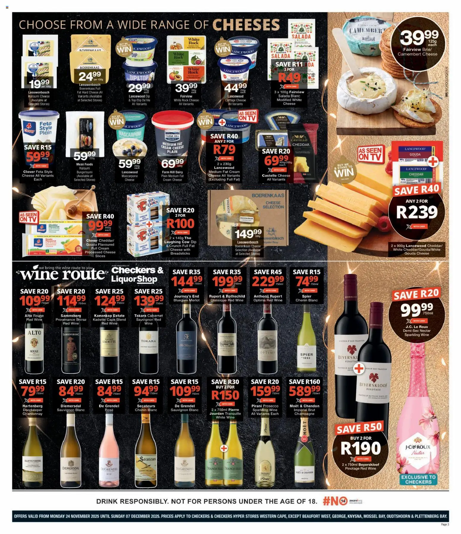 New Checkers catalogue – valid from 24.11.2025 | Page: 3 | Products: TV, Cheese, Wine, Cottage cheese