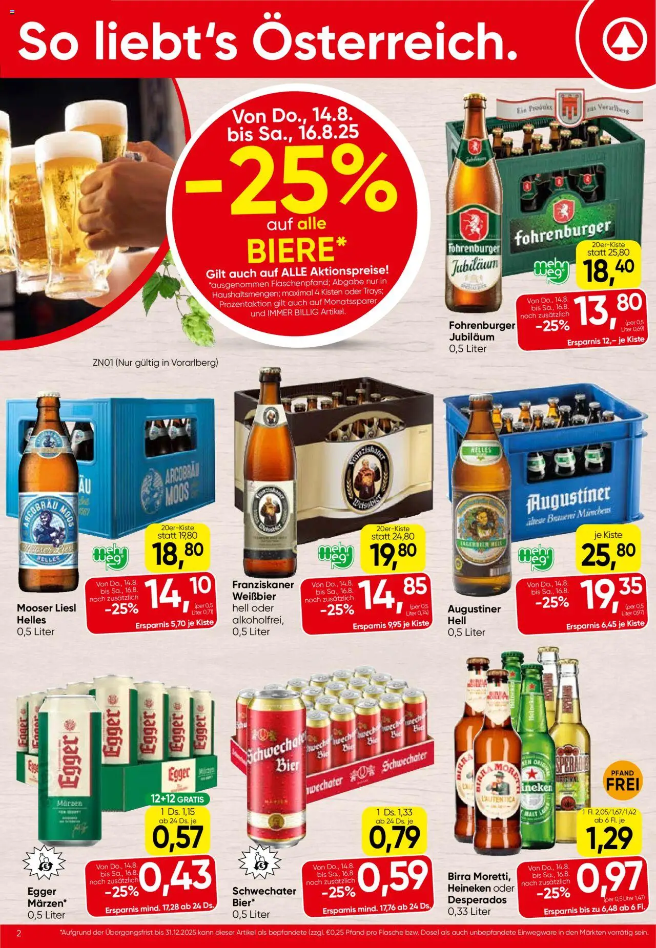 Spar Flugblatt - Vorarlberg gültig ab 14.08.2025 | Seite: 2 | Produkte: Bier