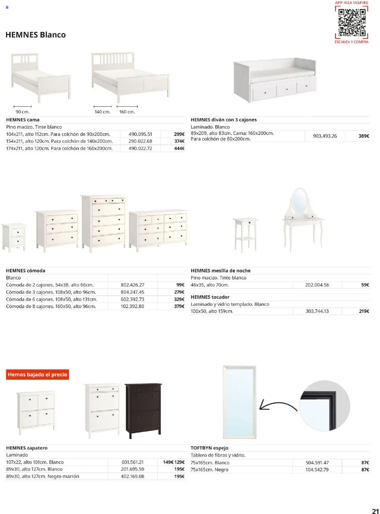 Catálogo IKEA Muebles para el dormitorio │ válido desde el 01.09.2025 | Página: 21 | Productos: Zapatero, Colchon, Mesilla de noche, Espejo