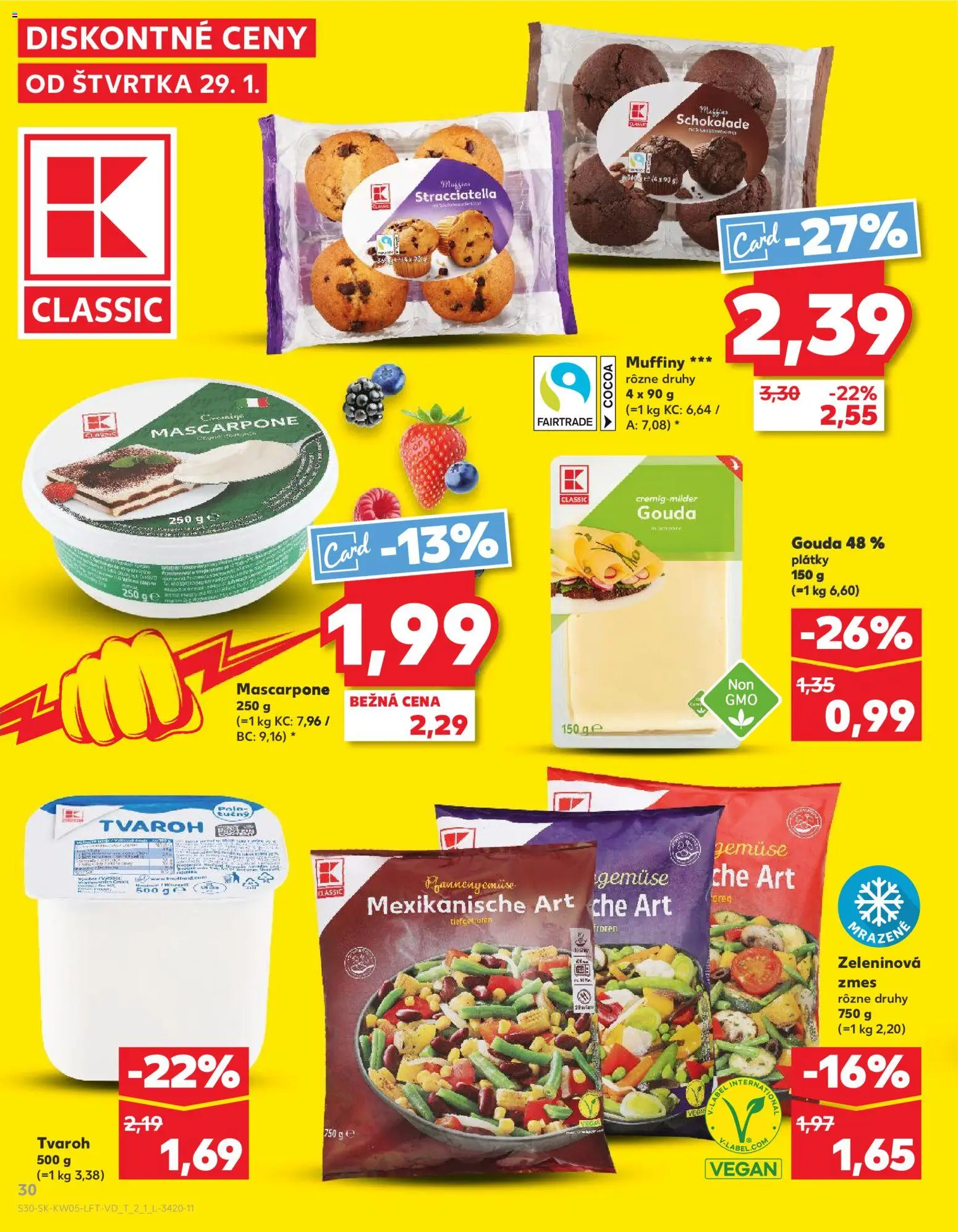Kaufland SK akciós ujság - amely érvényes a következő dátumtól: 29.01.2026 | Oldal: 30 | Termékek: Gouda, Mascarpone, Vegán