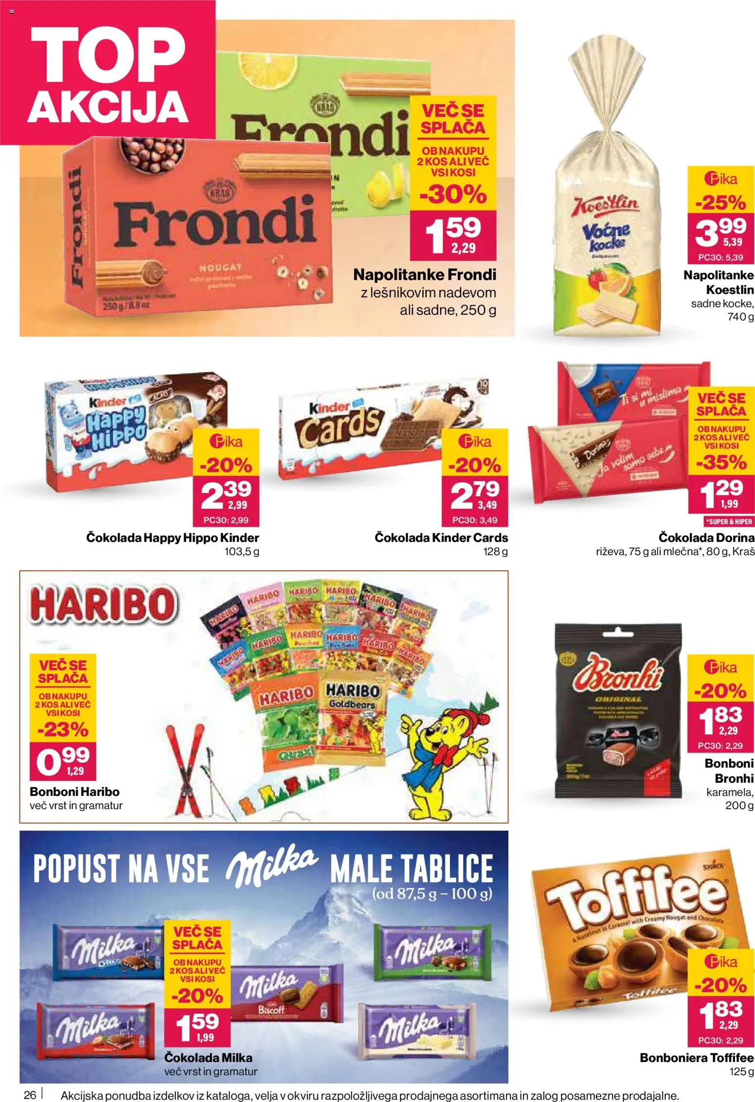Novi Mercator katalog ponudbe – veljaven od 22.01.2026 | Stran: 26 | Izdelki: Napolitanke, Kos, Bonboniera, Cokolada