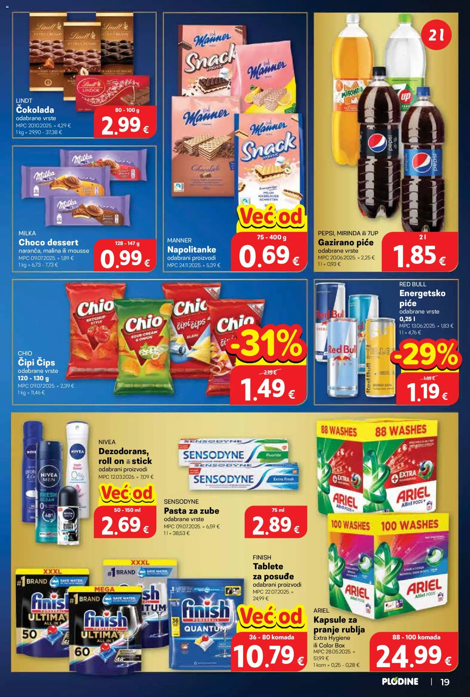Plodine katalog | vrijedi od 25.03.2026 | Stranica: 19 | Proizvodi: Lindt, Čokolada, Pasta za zube, Red Bull