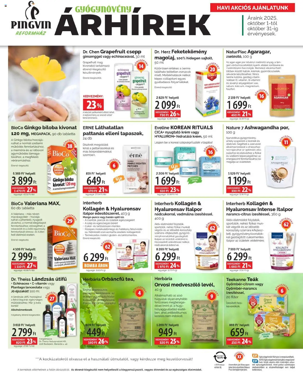 Pingvin Patika akciós ujság - amely érvényes a következő dátumtól: 01.10.2025 | Oldal: 2 | Termékek: Ginkgo biloba, Kollagén, Italpor, Cukor