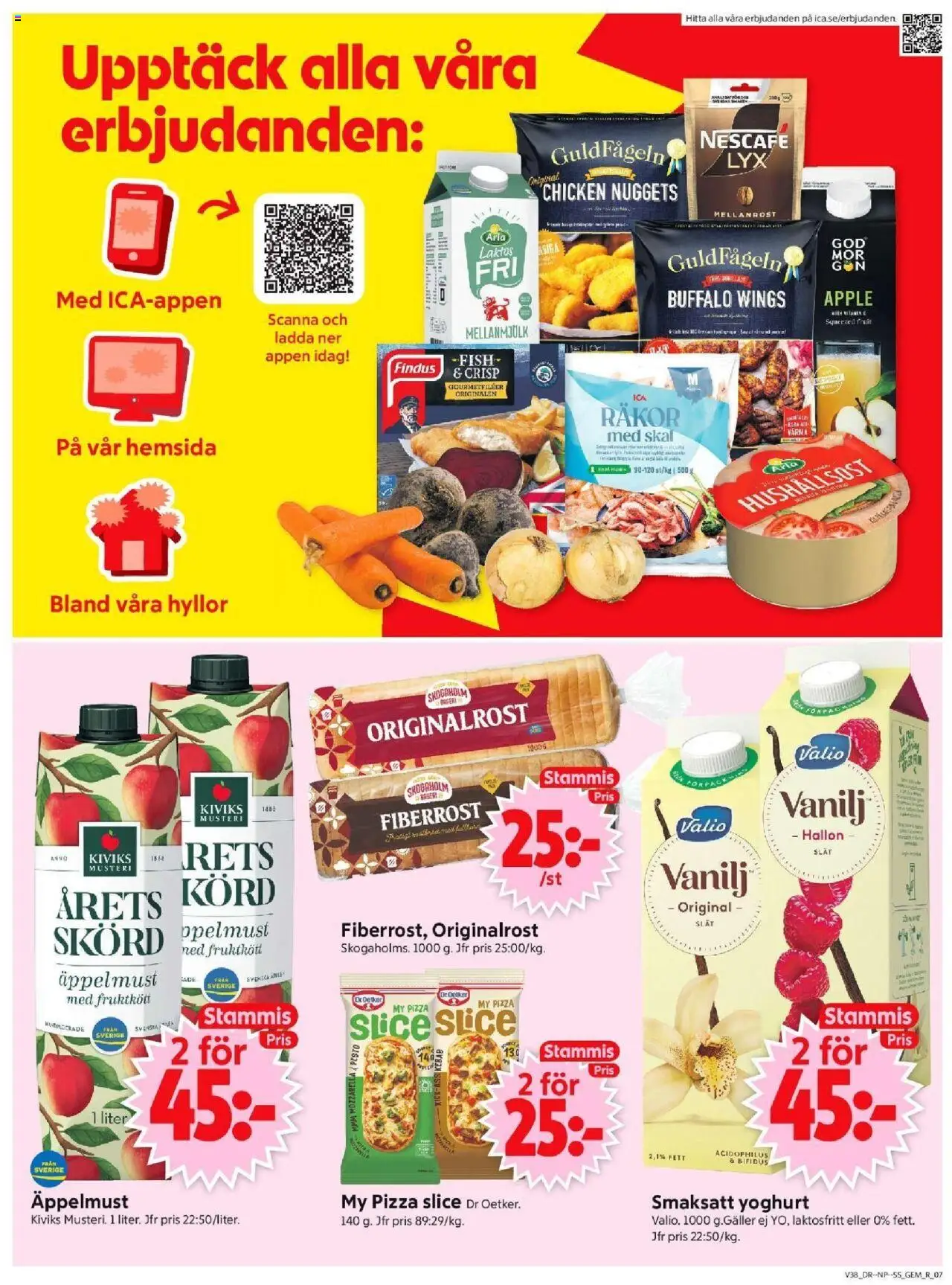 ICA Supermarket reklamblad aktuell från 15.09.2025 | Sida: 9 | Produkter: Räkor, Yoghurt, Pizza, Pesto