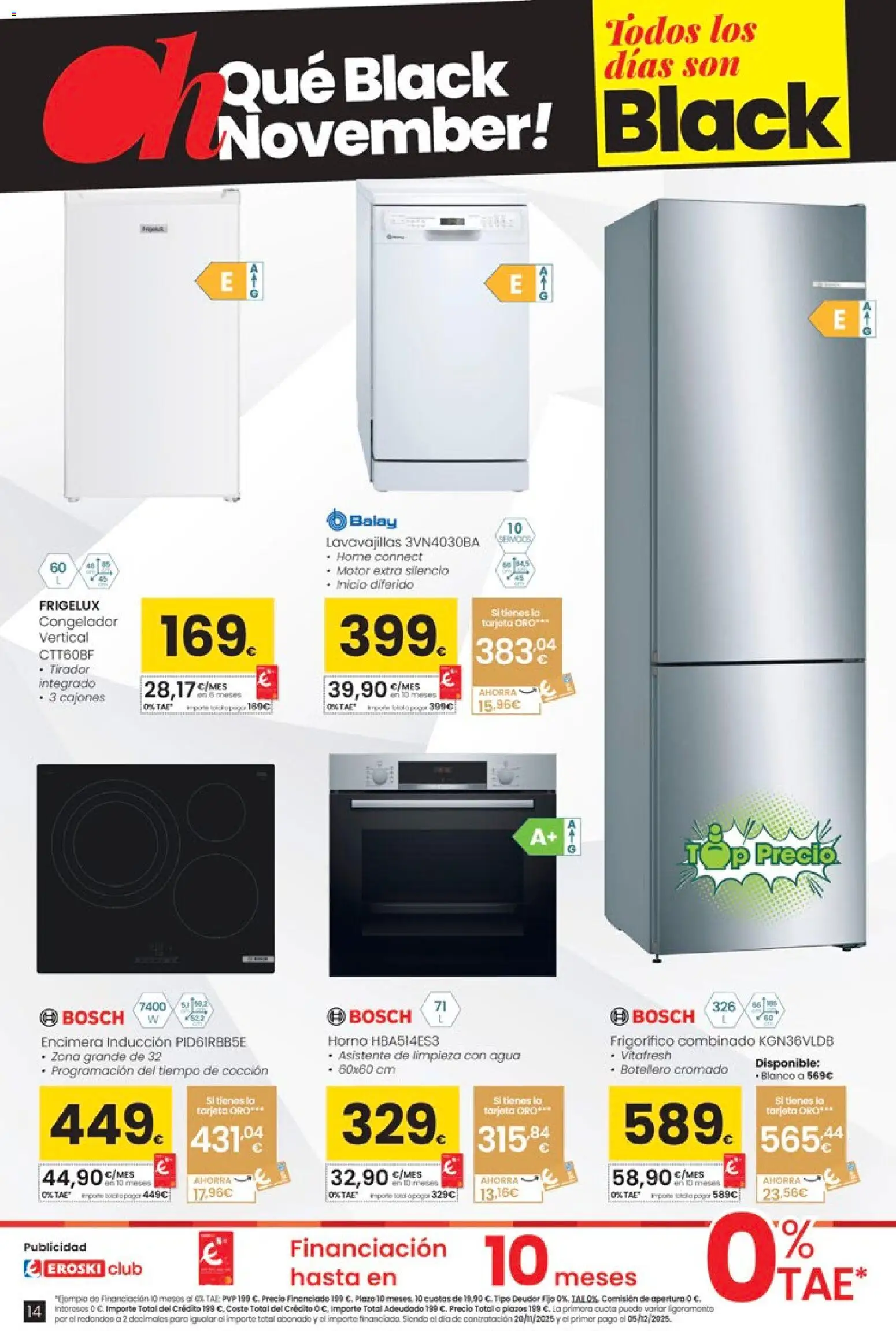 Eroski - Black Friday │ válido desde el 20.11.2025 | Página: 14 | Productos: Congelador, Horno, Lavavajillas