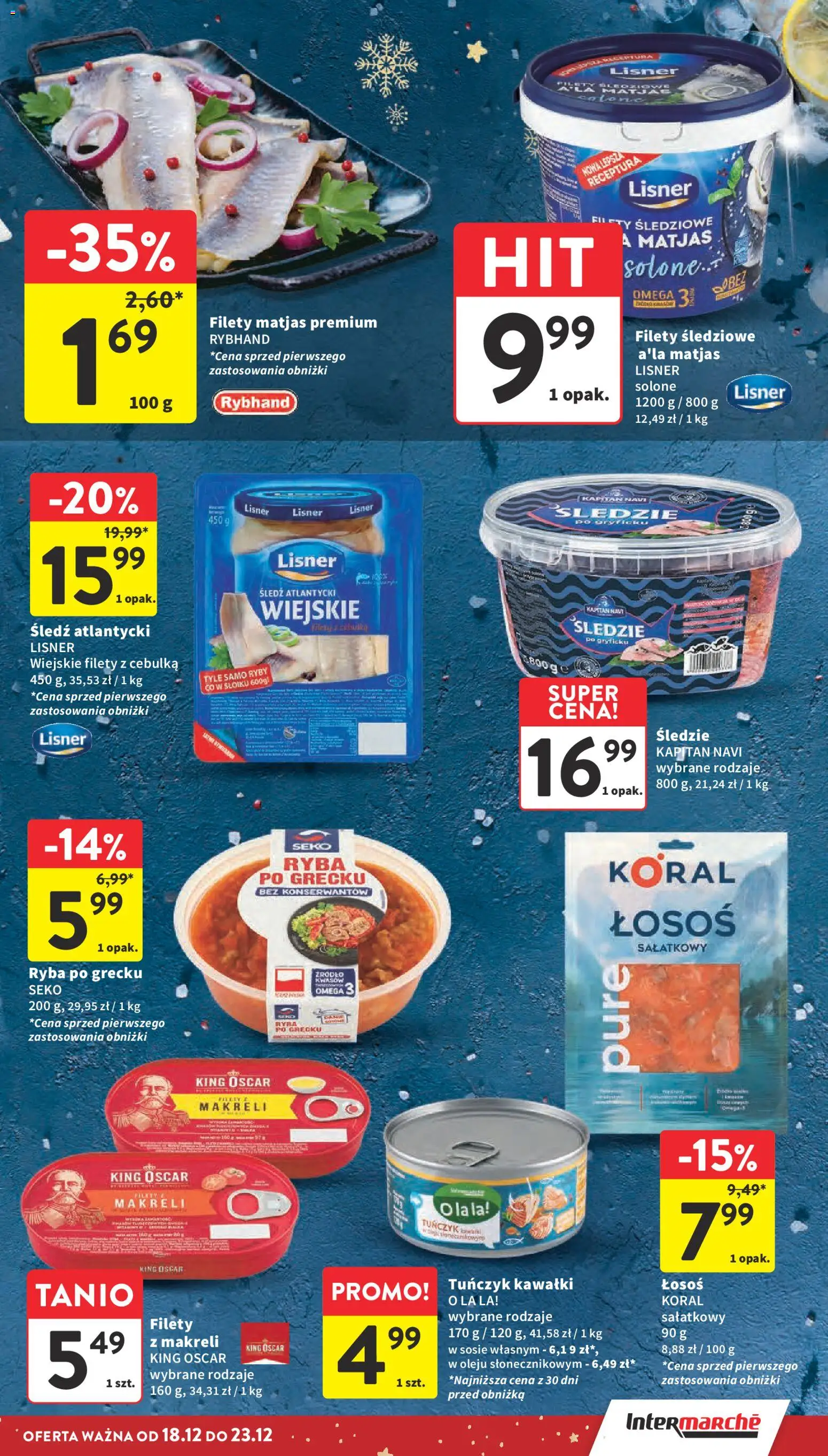 Intermarche Gazetka od 18.12.2025 | Strona: 17 | Produkty: Śledzie lisner, Łosoś, Ryba po grecku, Ryba