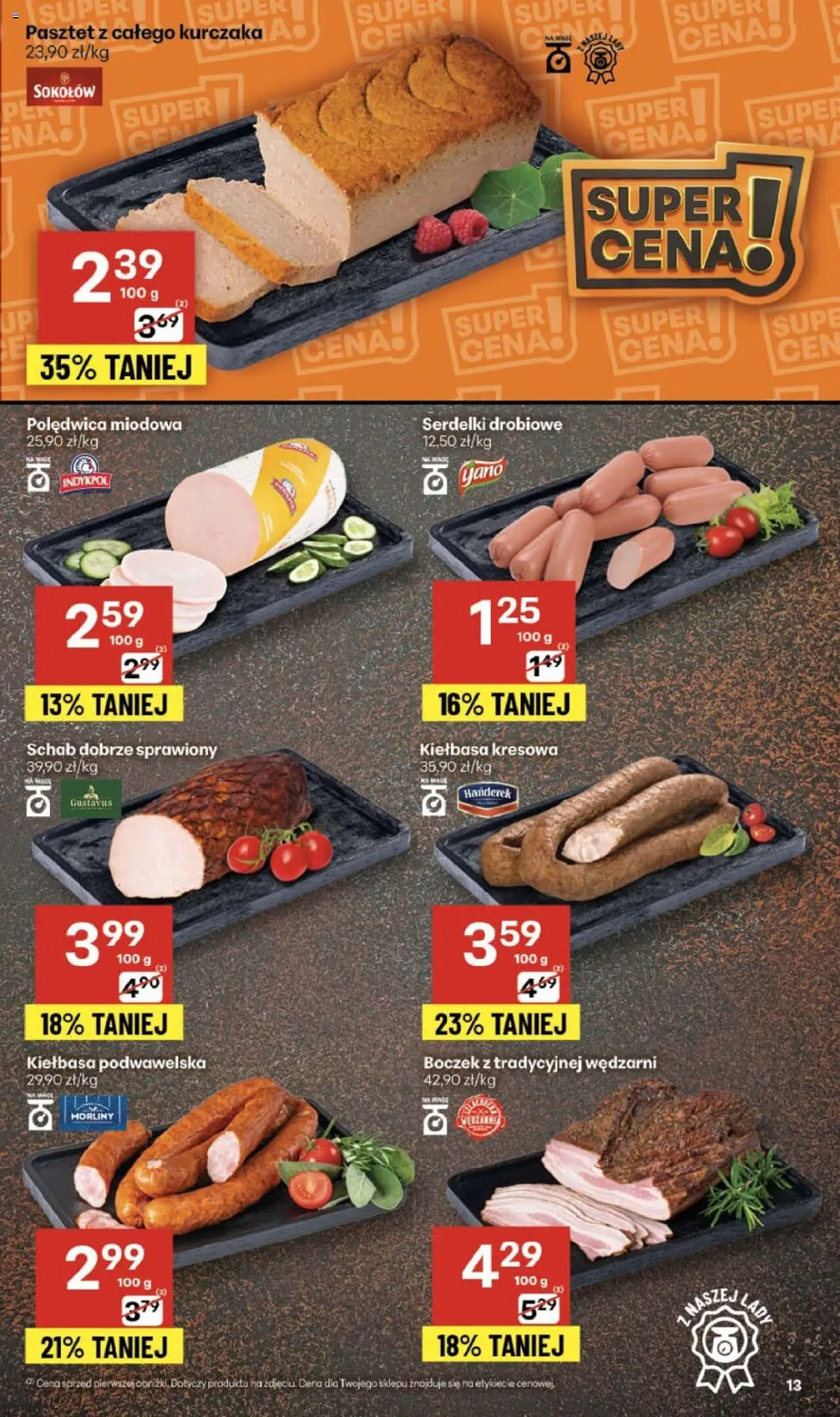 Delikatesy Centrum Gazetka - Sklepy Własne od 23.10.2025 | Strona: 13 | Produkty: Kiełbasa, Schab, Boczek, Kiełbasa podwawelska