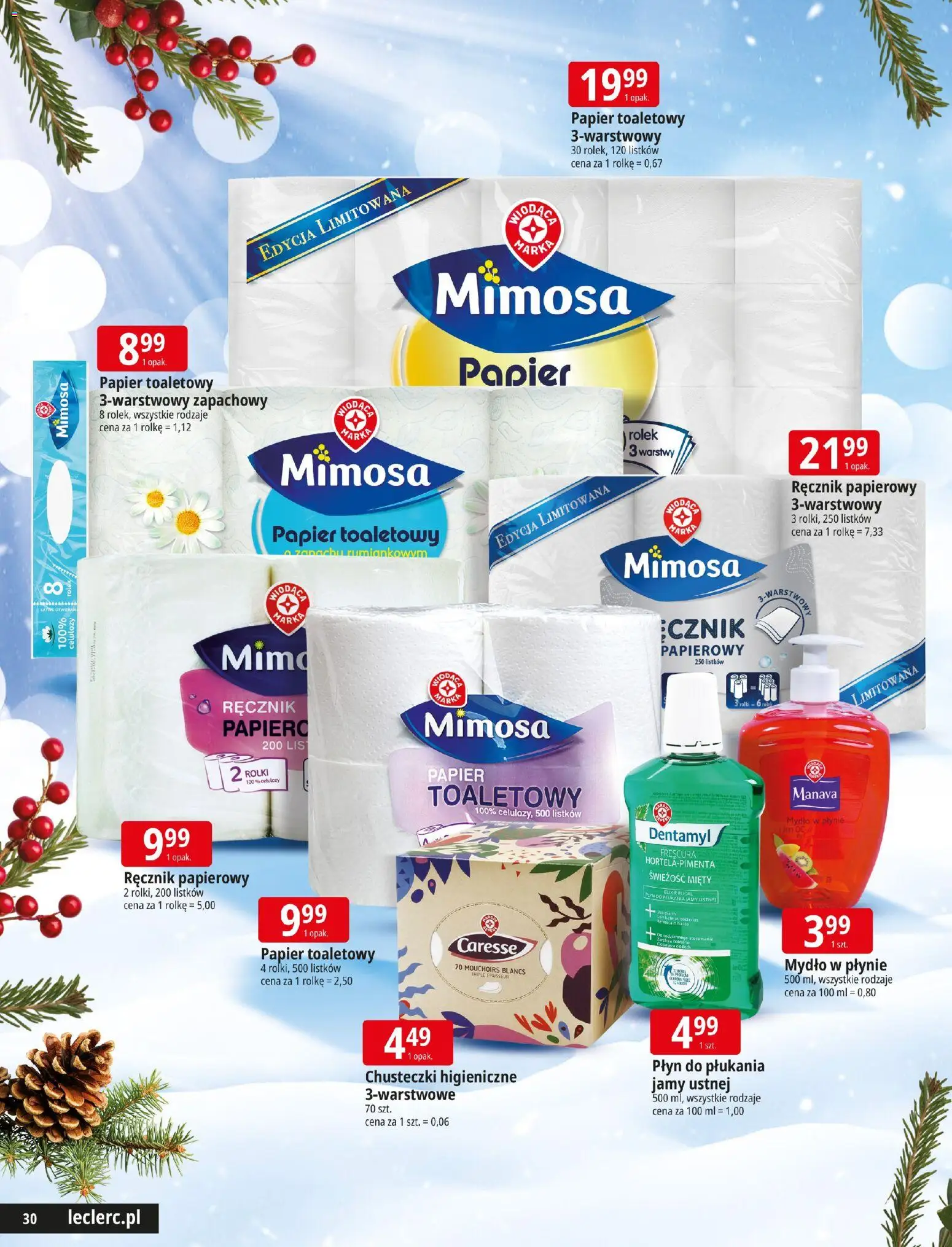 E.Leclerc Gazetka - Warszawa Ursynów Święta od 09.12.2025 | Strona: 30 | Produkty: Mydło w płynie, Rolki, Chusteczki higieniczne, Płyn do płukania jamy ustnej