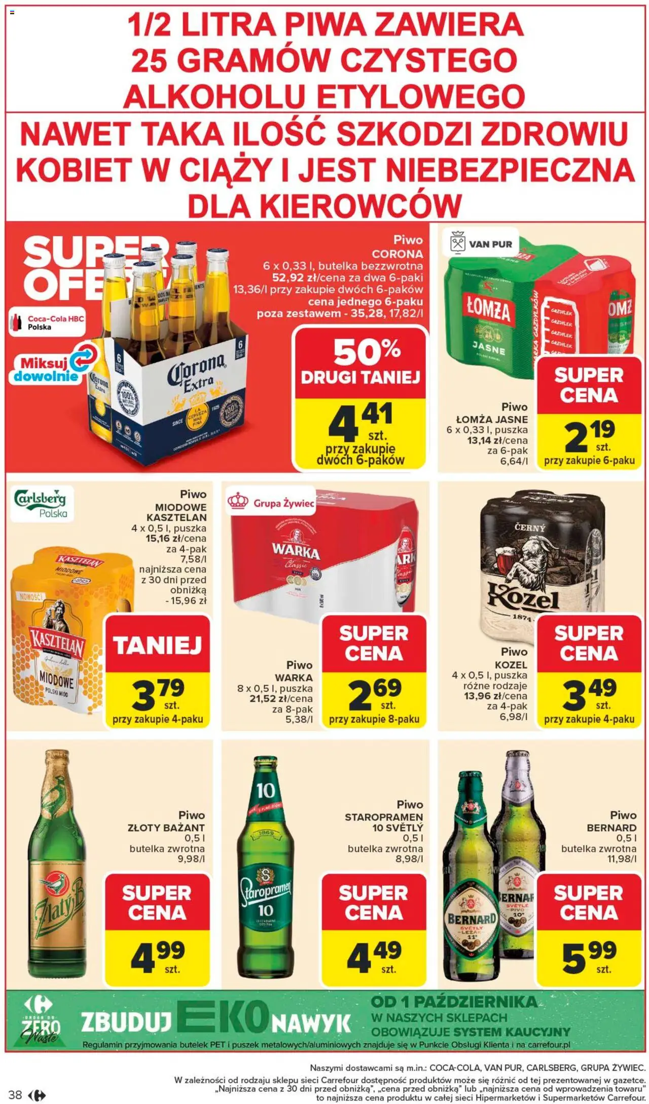 Carrefour Gazetka od 13.10.2025 | Strona: 38 | Produkty: Leżak, Warka, Piwo, Piwo kozel