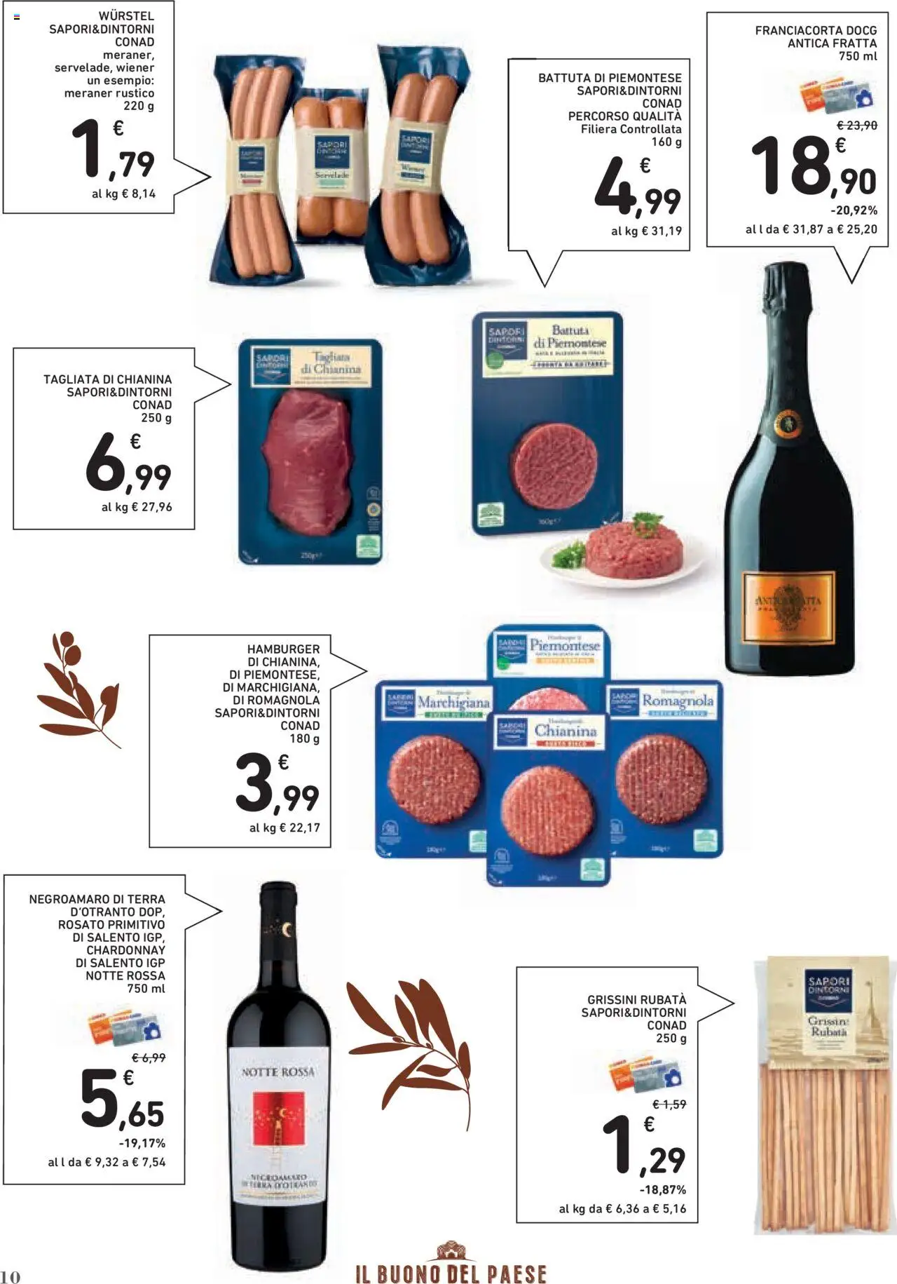 Volantino Conad del 23.10.2025 | Pagina: 10 | Prodotti: Wurstel, Grissini, Hamburger, Terra