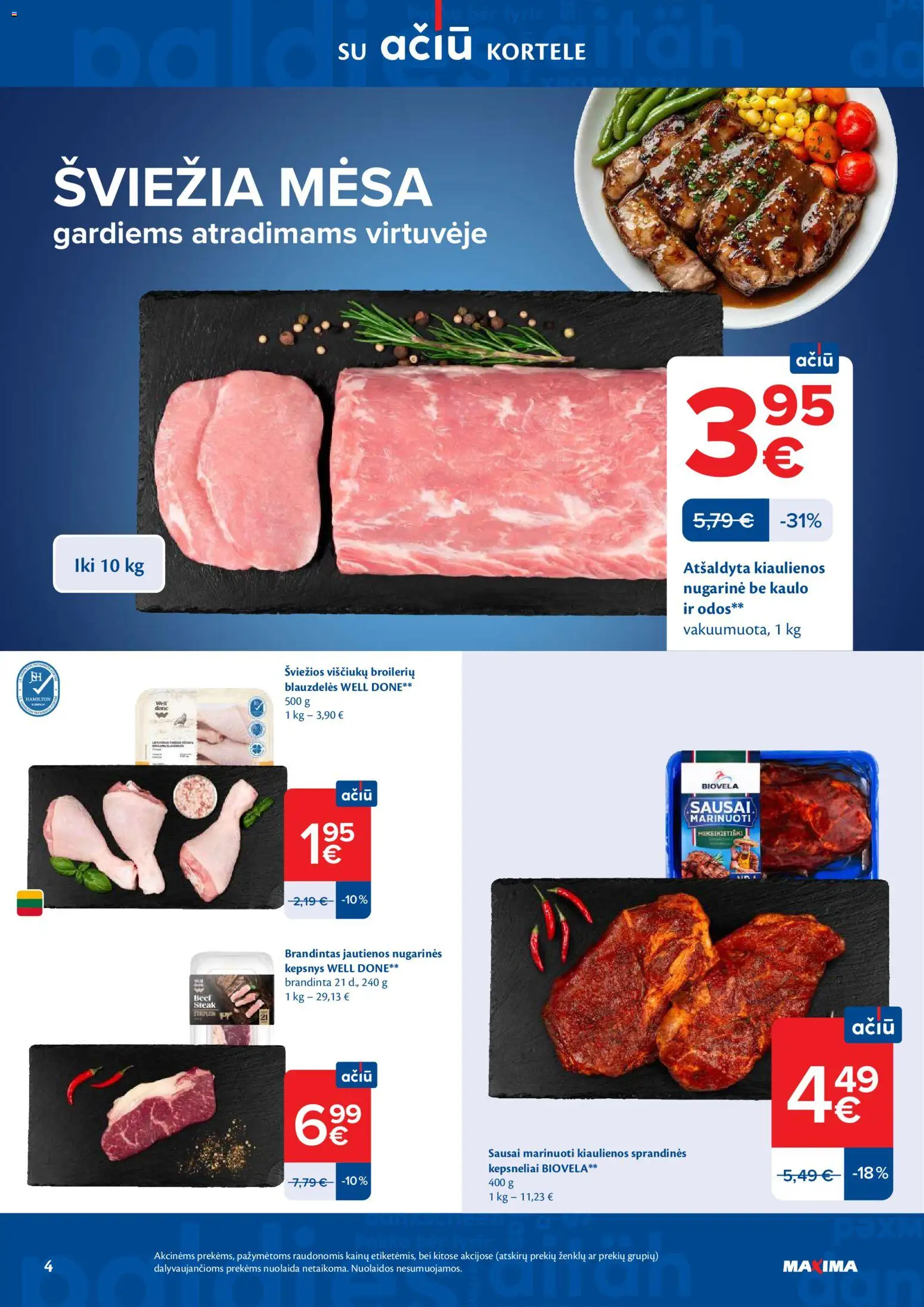 MAXIMA akcijos nuo 10.03.2026 | Puslapis: 4 | Prekių: Kiaulienos, Jautienos, Viščiukų
