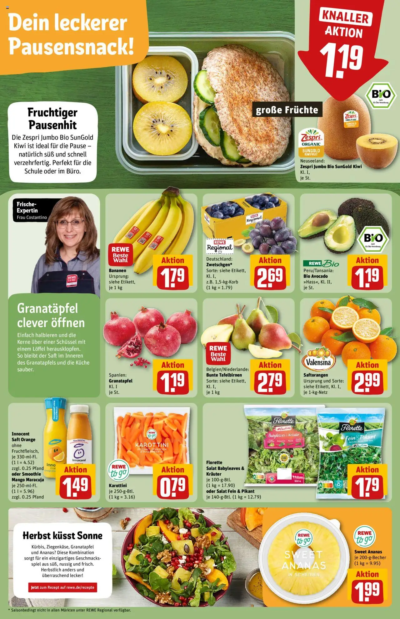 Rewe Prospekt 	 – gültig ab 08.09.2025 | Seite: 6 | Produkte: Bananen, Ananas, Valensina, Saft