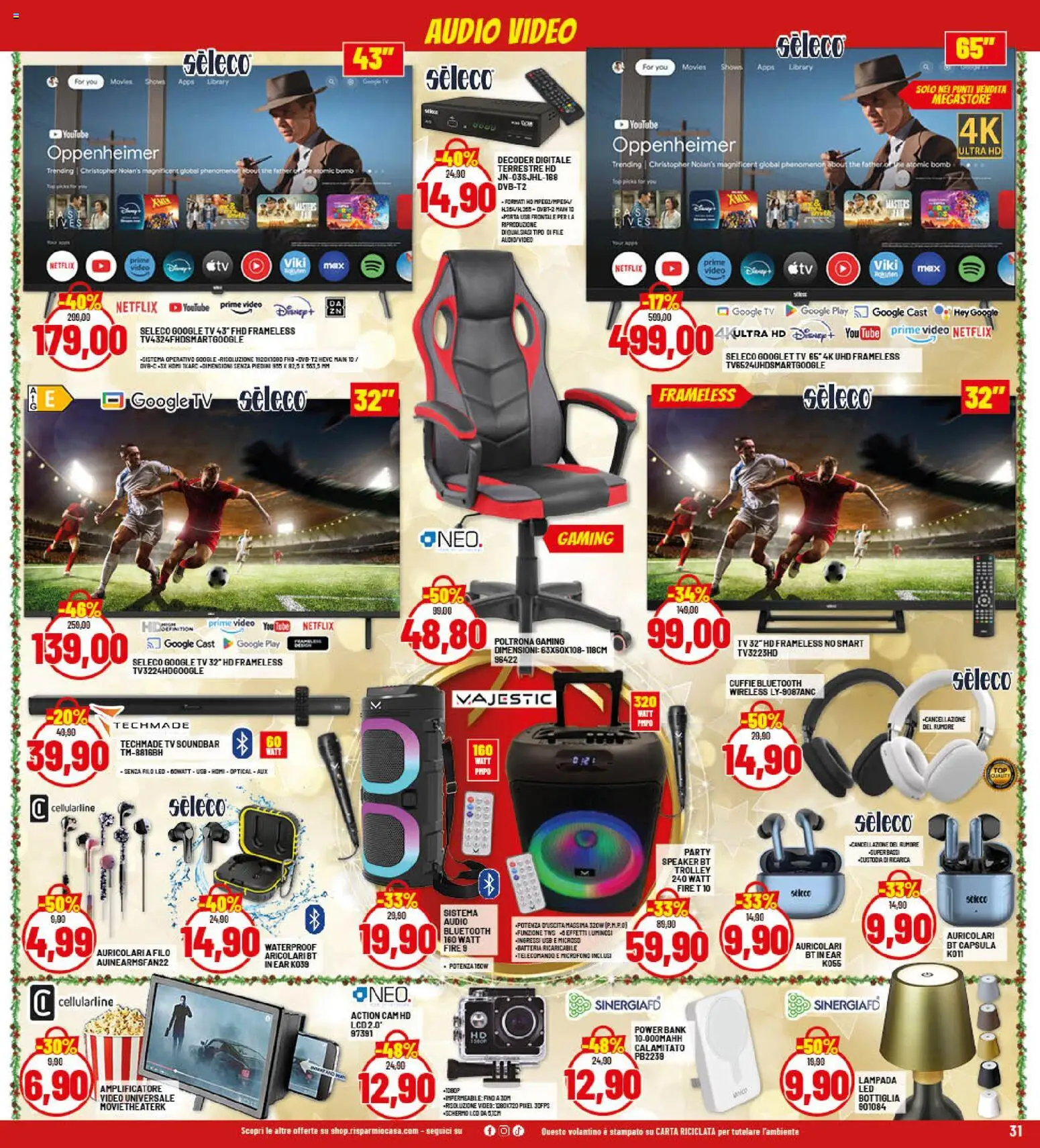 Volantino RisparmioCasa del 26.11.2025 | Pagina: 31 | Prodotti: Power bank, The, Video, Cuffie