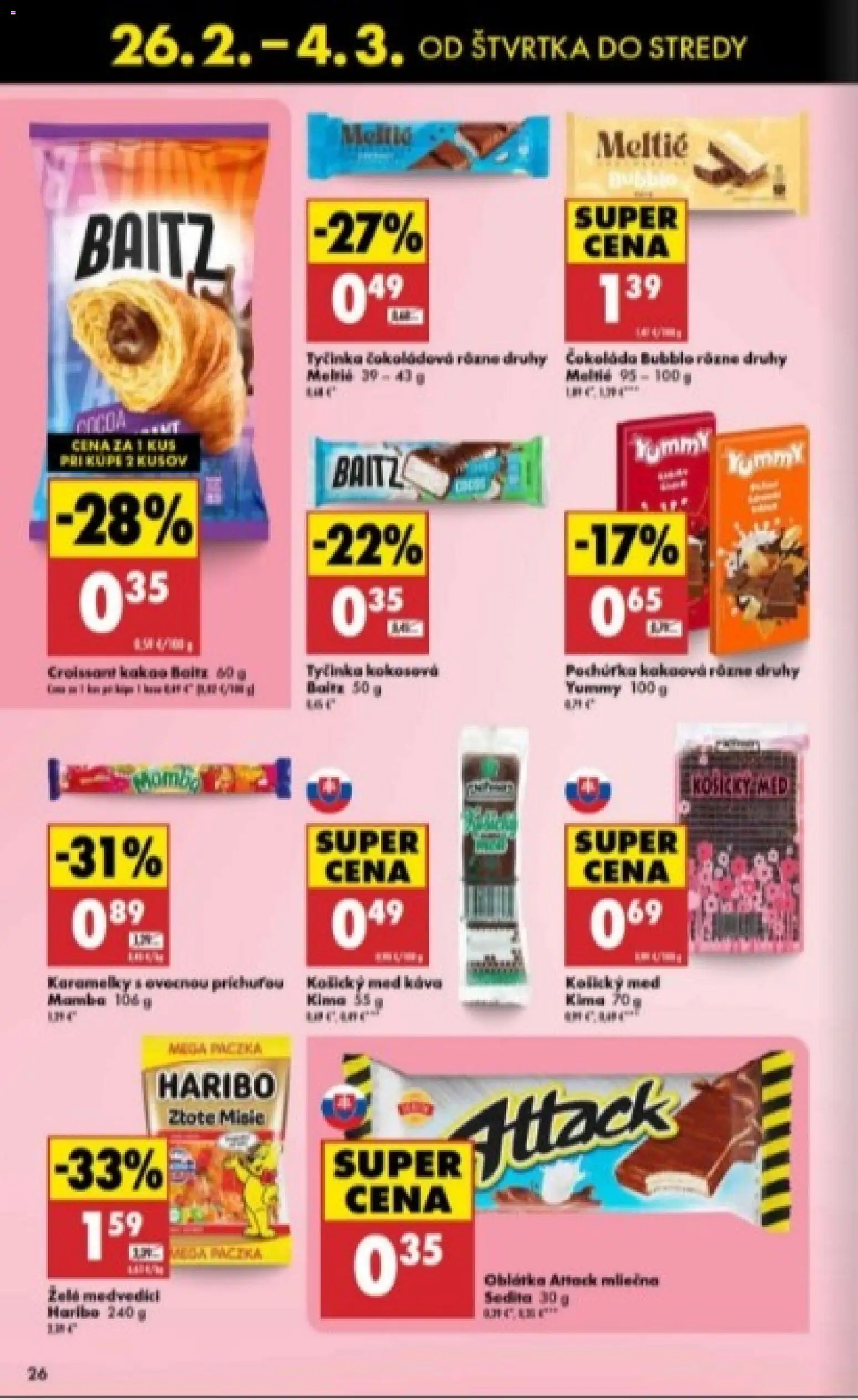 Nové Biedronka akcie – leták je platný od 26.02.2026 | Strana: 26 | Produkty: Káva, Čokoláda, Med, Kakao