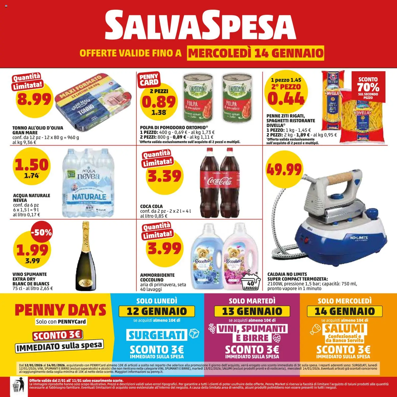 Volantino PENNY del 02.01.2026 | Pagina: 20 | Prodotti: Acqua, Pomodoro, Tonno, Coca Cola